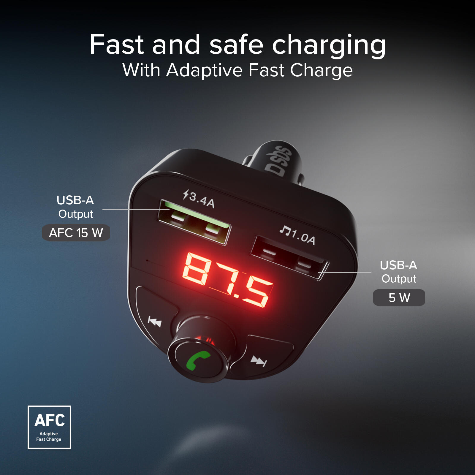 Caricatore da auto, FM per musica e chiamate, porte USB/TF, controlli integrato 6/7