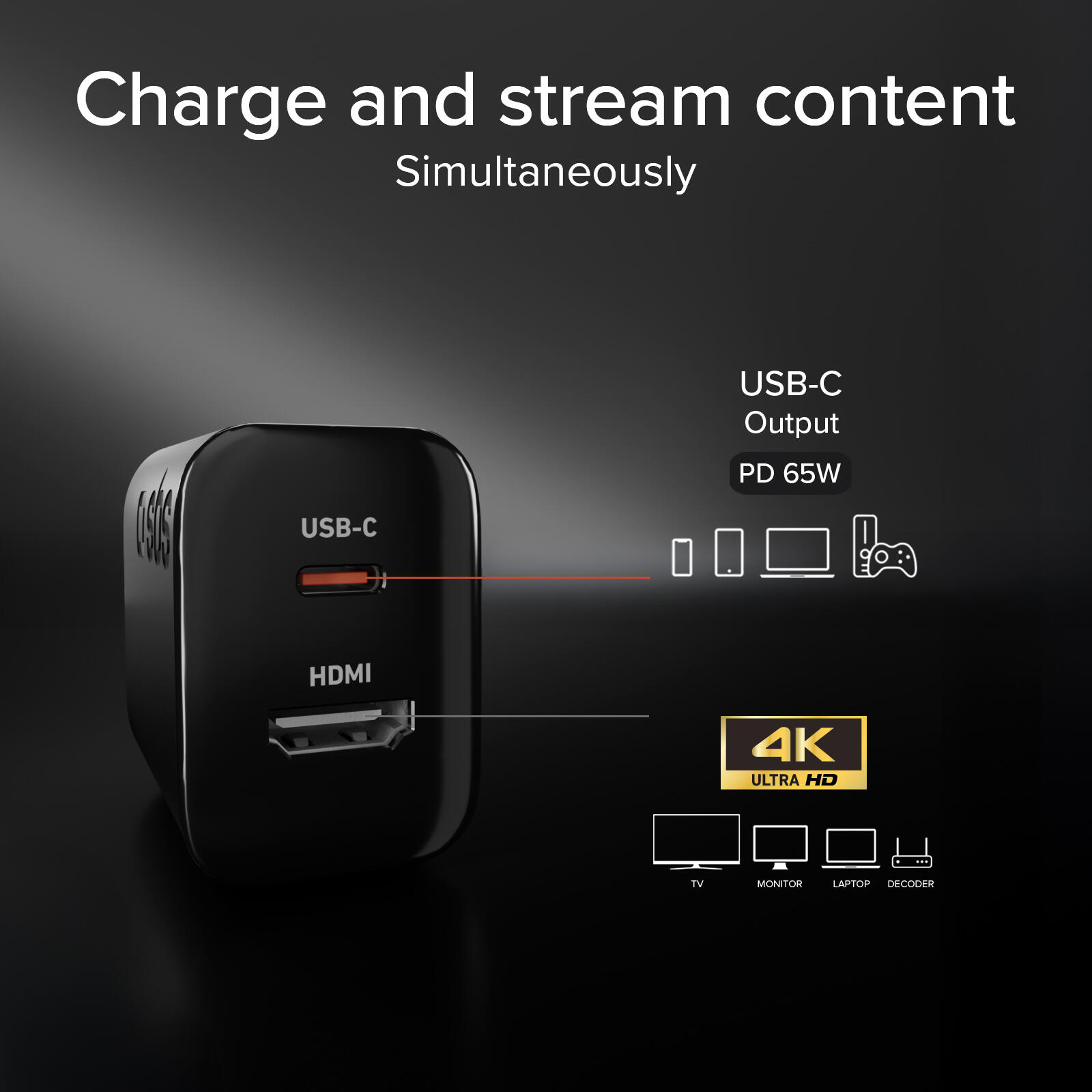 Caricatore caricabatterie 65W con porta HDMI 5/7