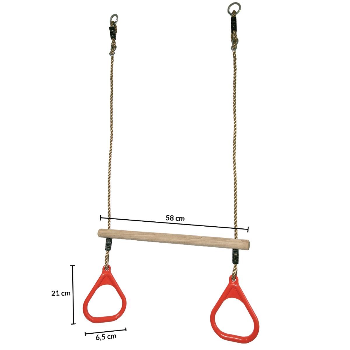 Trapèze balançoire en bois avec anneaux de gymnastique pour enfant pour structu 3/4