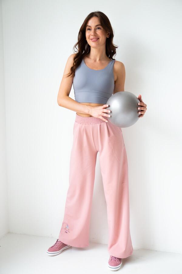 Spodnie dresowe damskie szerokie 2skin  I love  pilates pink 3/7