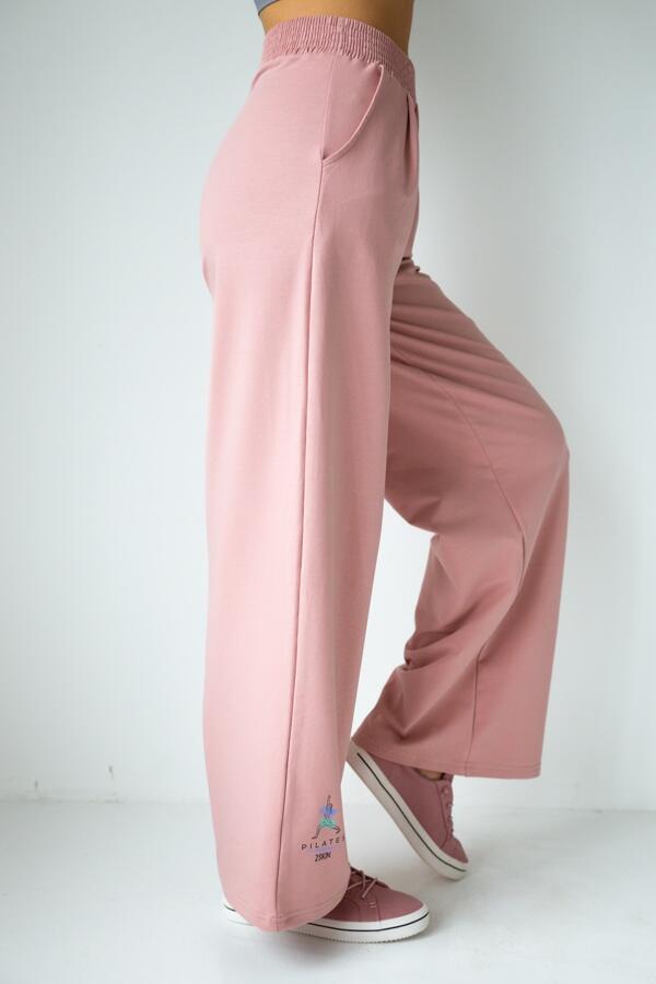 Spodnie dresowe damskie szerokie 2skin  I love  pilates pink 4/7