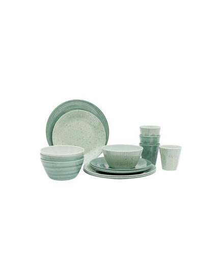 Essgeschirr - 100% Melamin - 16 Teile - Mix & Match - Grün