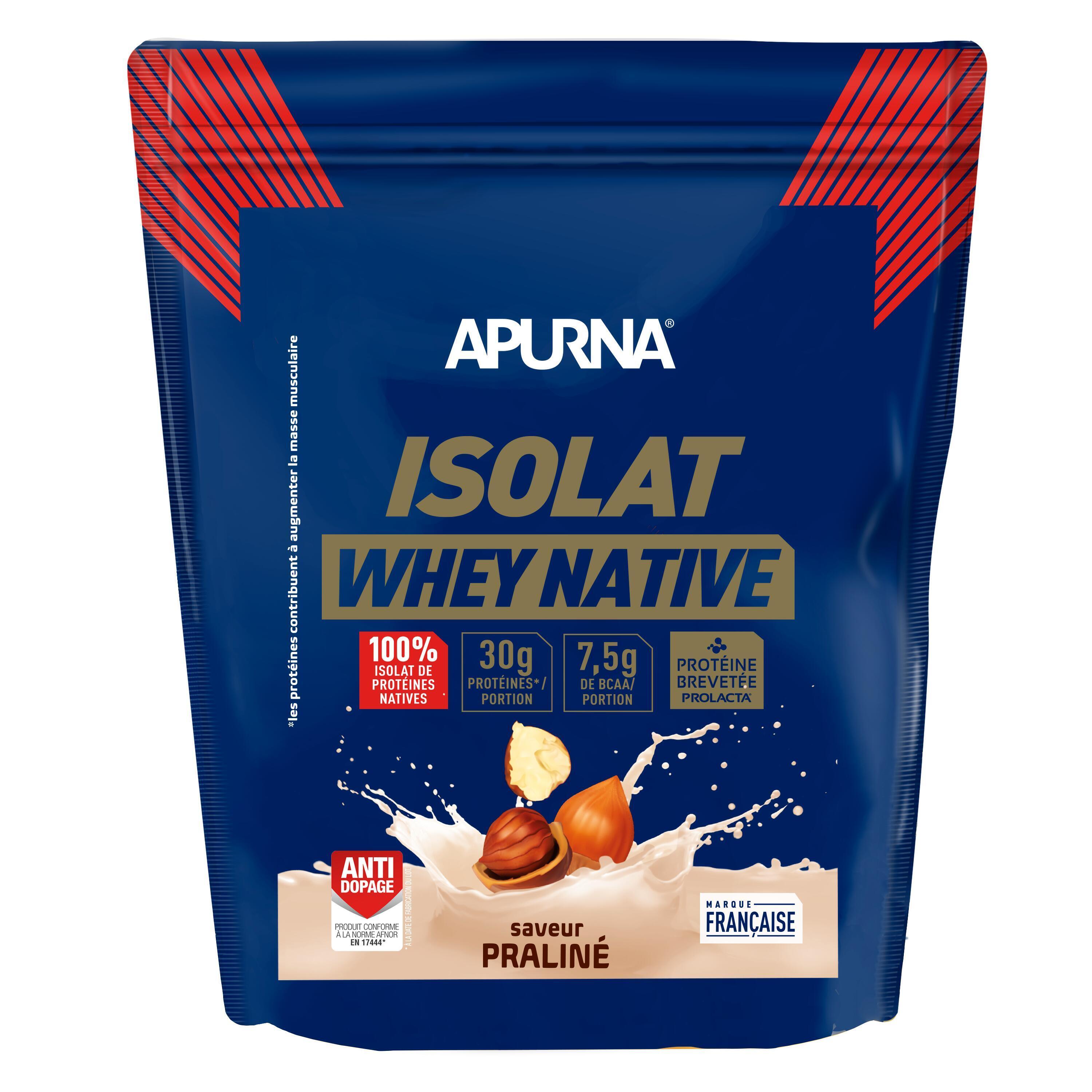 Nutrition protéinée saveur praliné Apurna Isolat Native 1/3