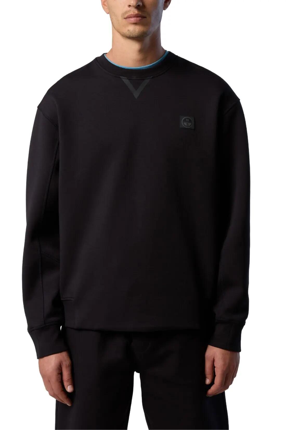 Pull col rond - Sportswear - Homme - Coupe relaxed, mélange coton - Noir 3/4