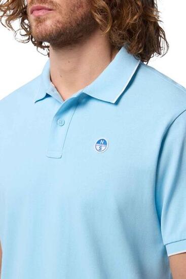 Polo coton - Homme - Manches courtes, col boutonné - Bleu clair