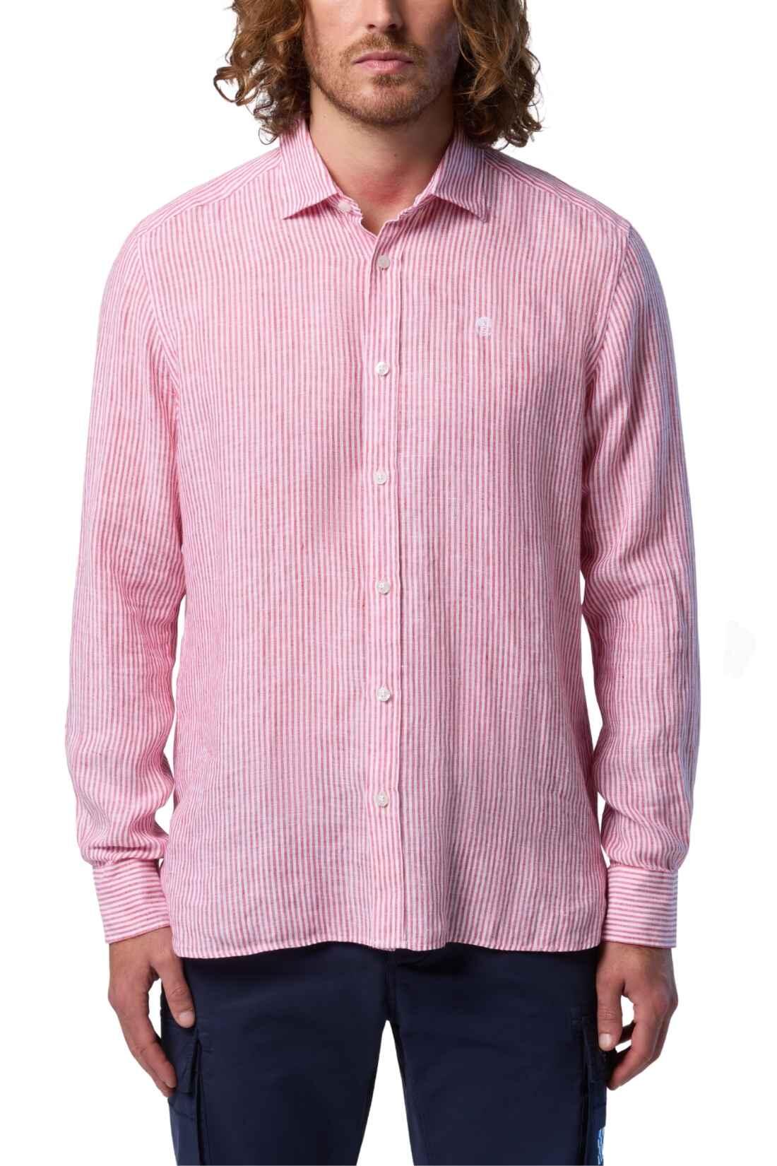 Camicia di lino uomo a righe 3/4