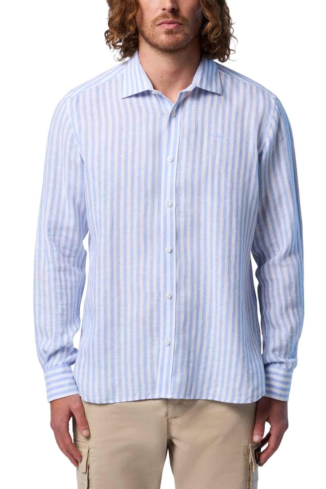 Camicia di lino uomo a righe 3/4