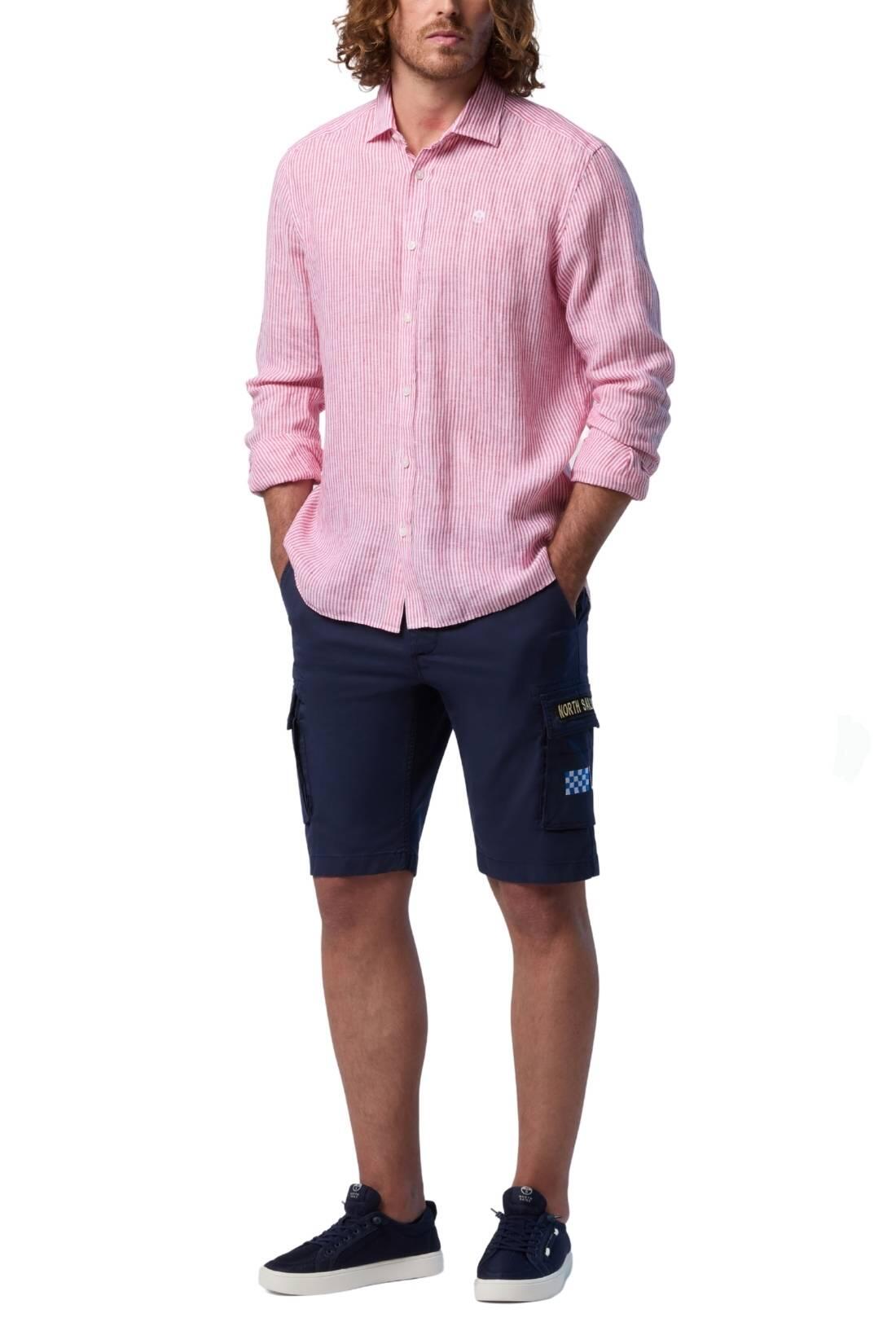 Camicia di lino uomo a righe 4/4
