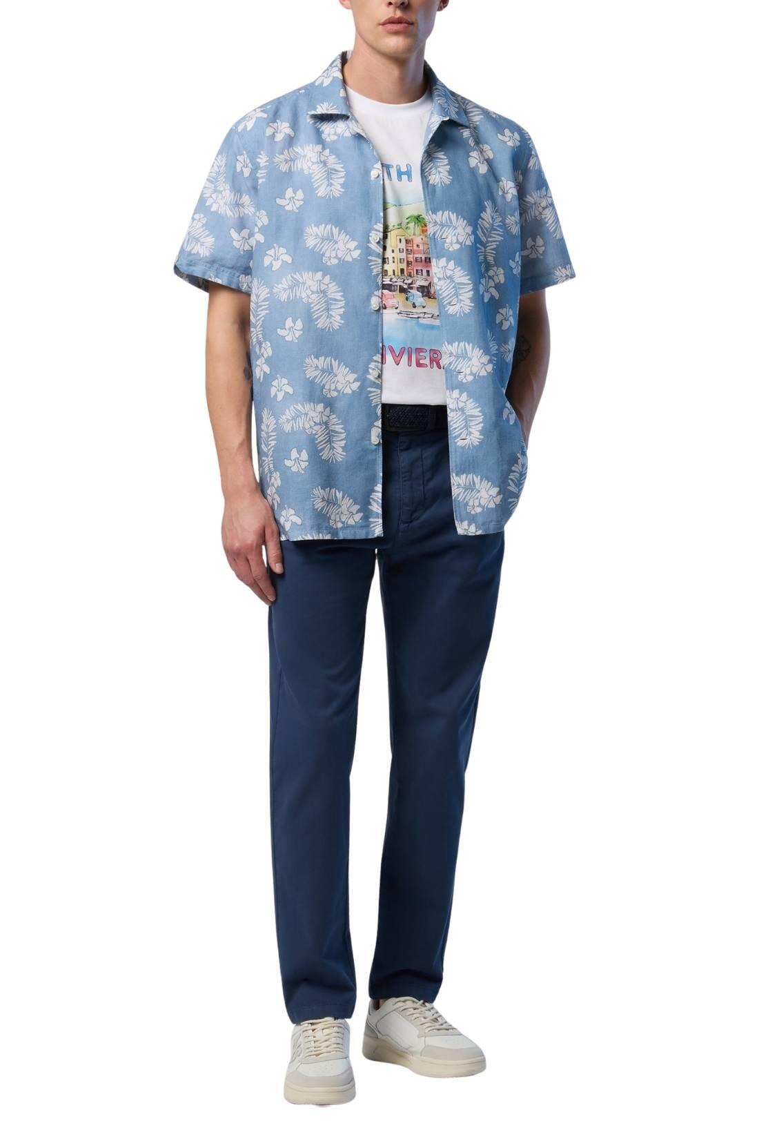 Camicia uomo in cotone e lino con stampa all-over 4/4