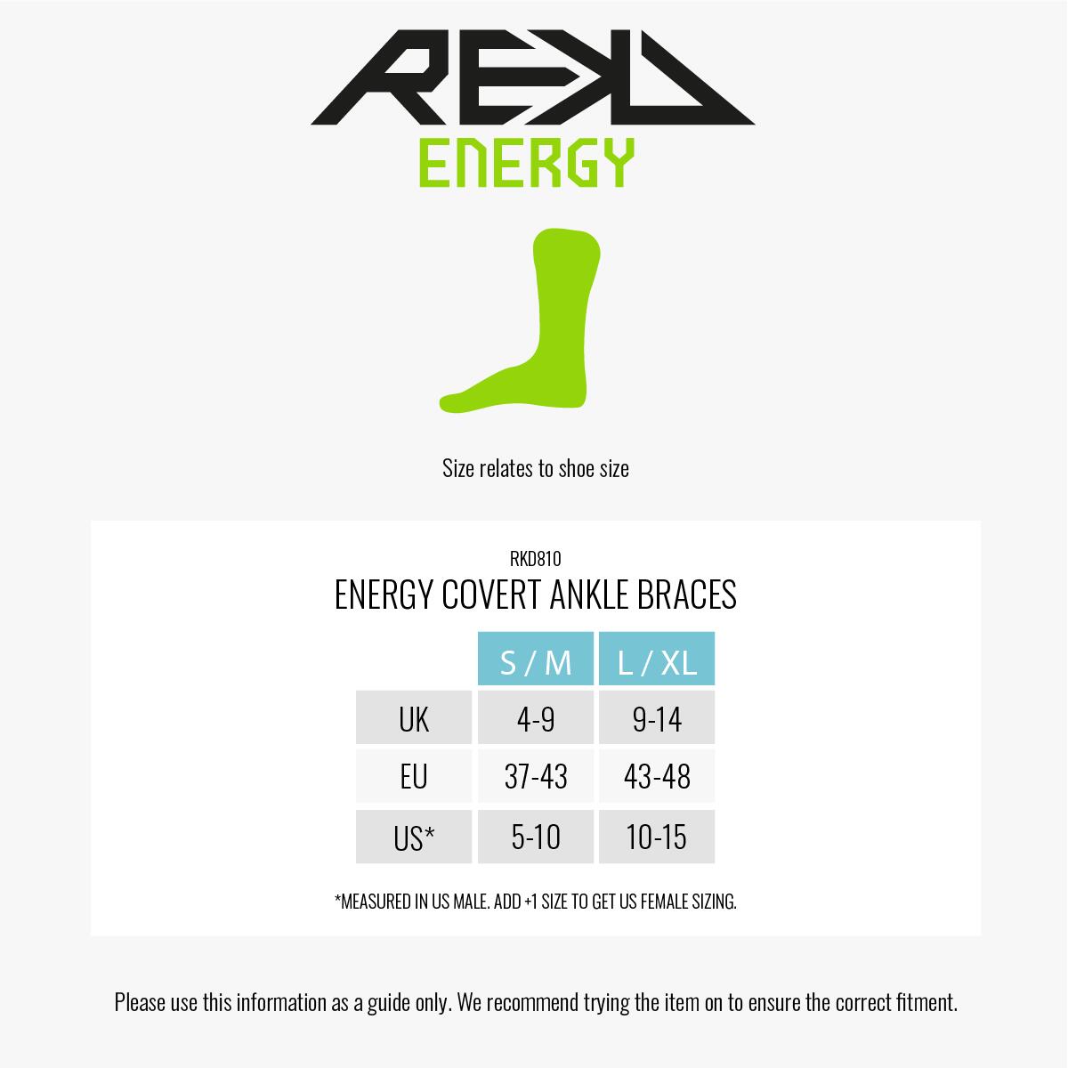 REKD Chevillières ENERGY COVERT ANKLE BRACE Noir- Taille L 5/6
