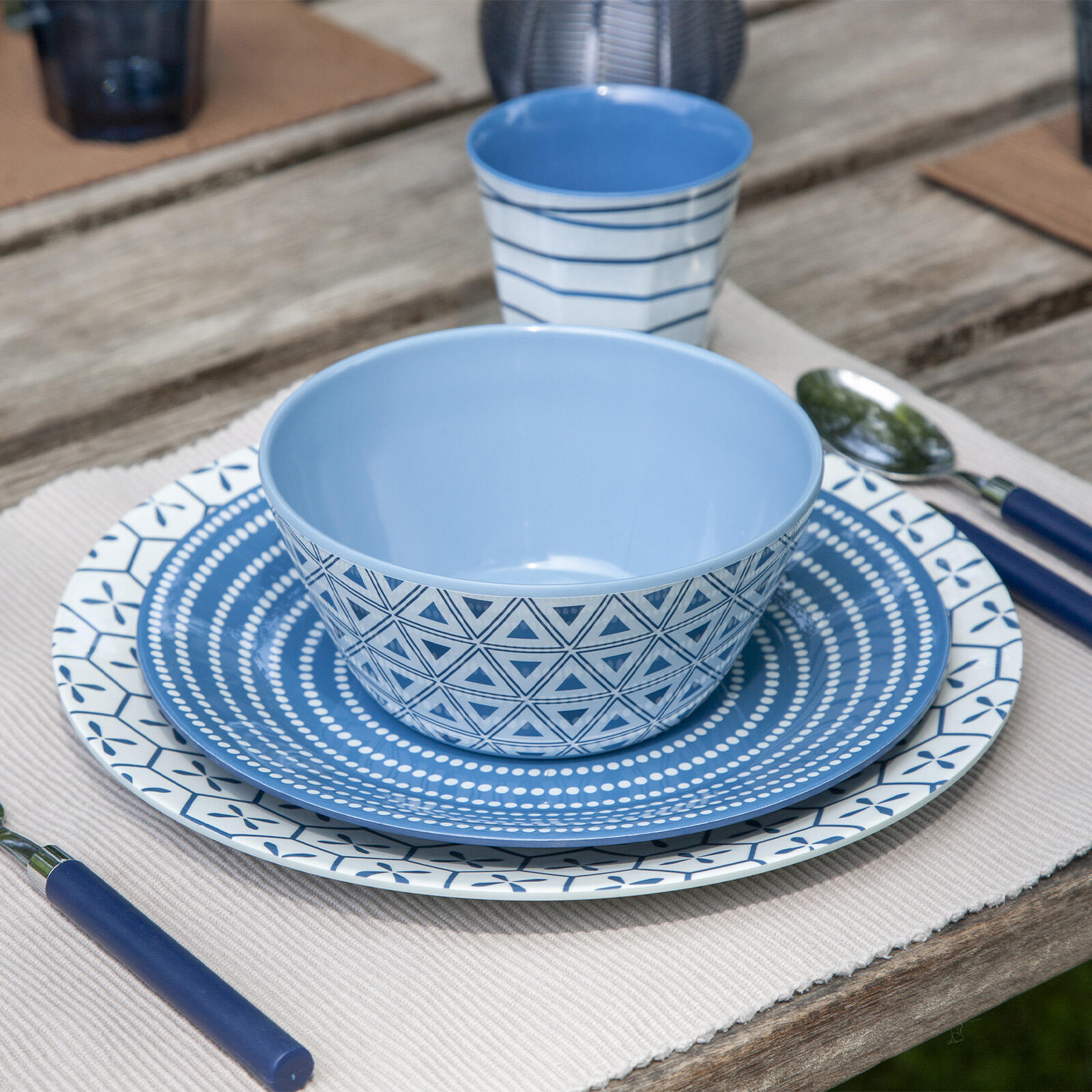 Vaisselle - Mix & Match - Mélamine - 16 Pièces - Bleu/Blanc 6/7