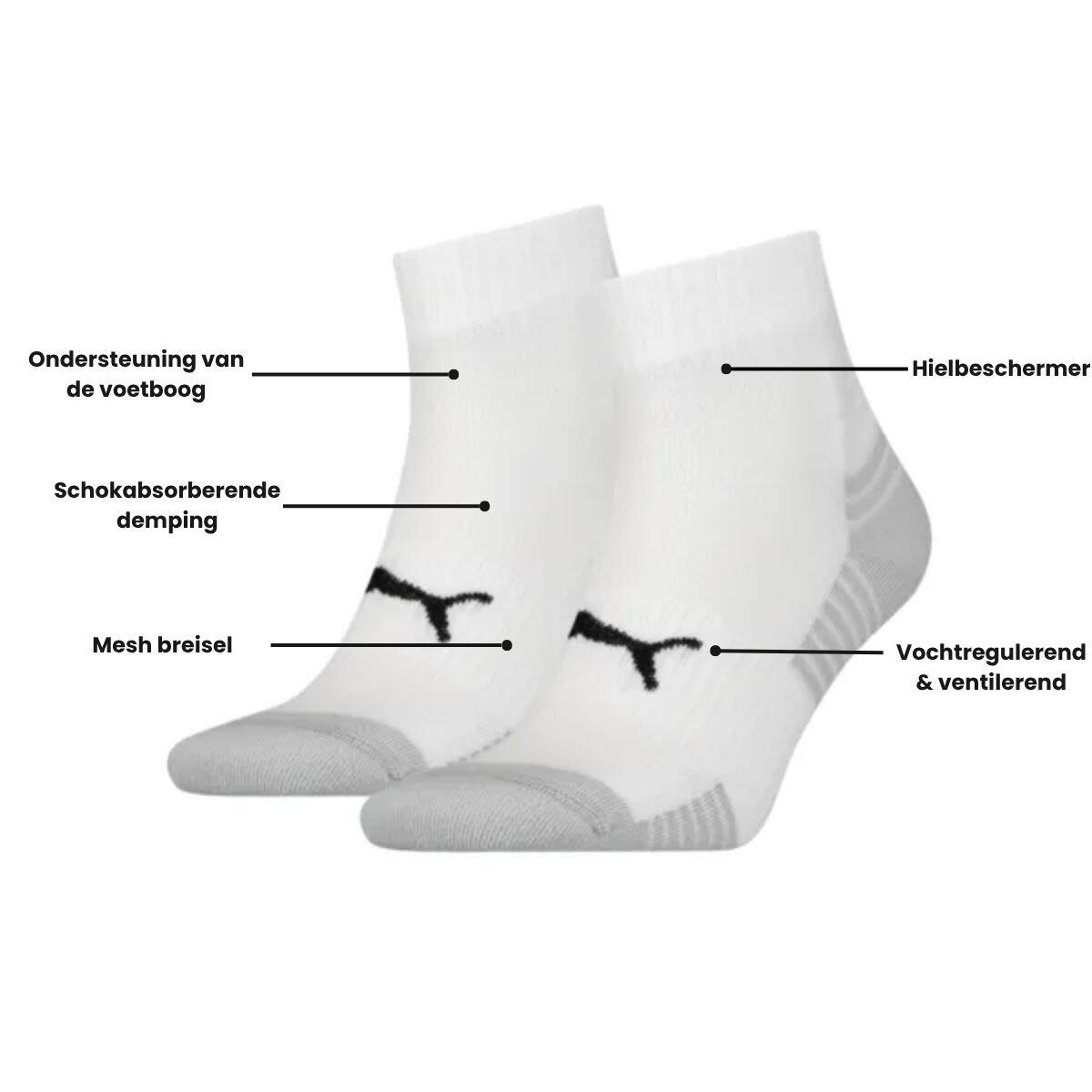 Puma Sport Quartersokken Cushioned  6-pack Wit 3/4