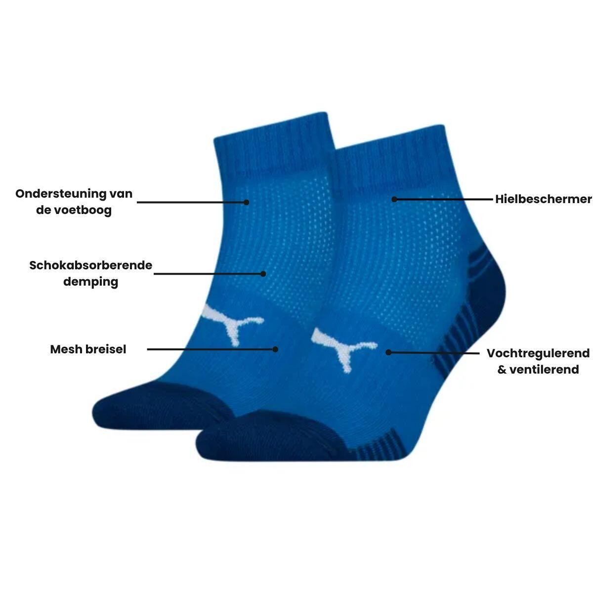 Puma Sport Quartersokken Cushioned  2-pack Blauw 2/3
