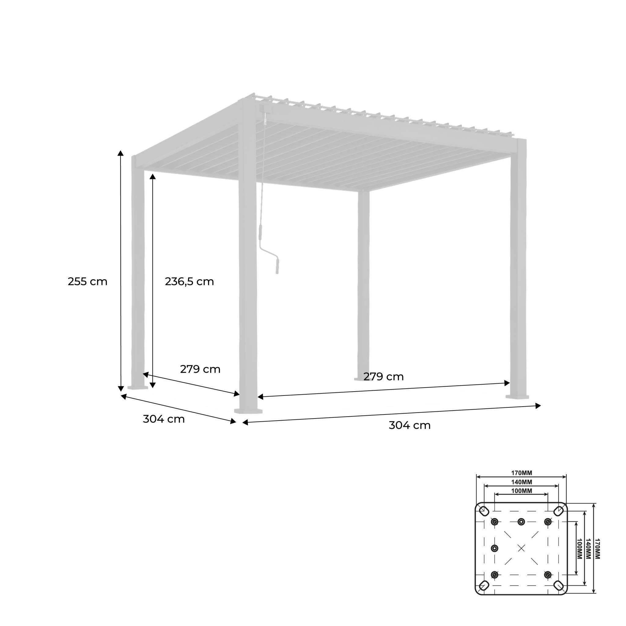 Pérgola bioclimática 3x3m de aluminio con lamas orientables, Blanco 3/6