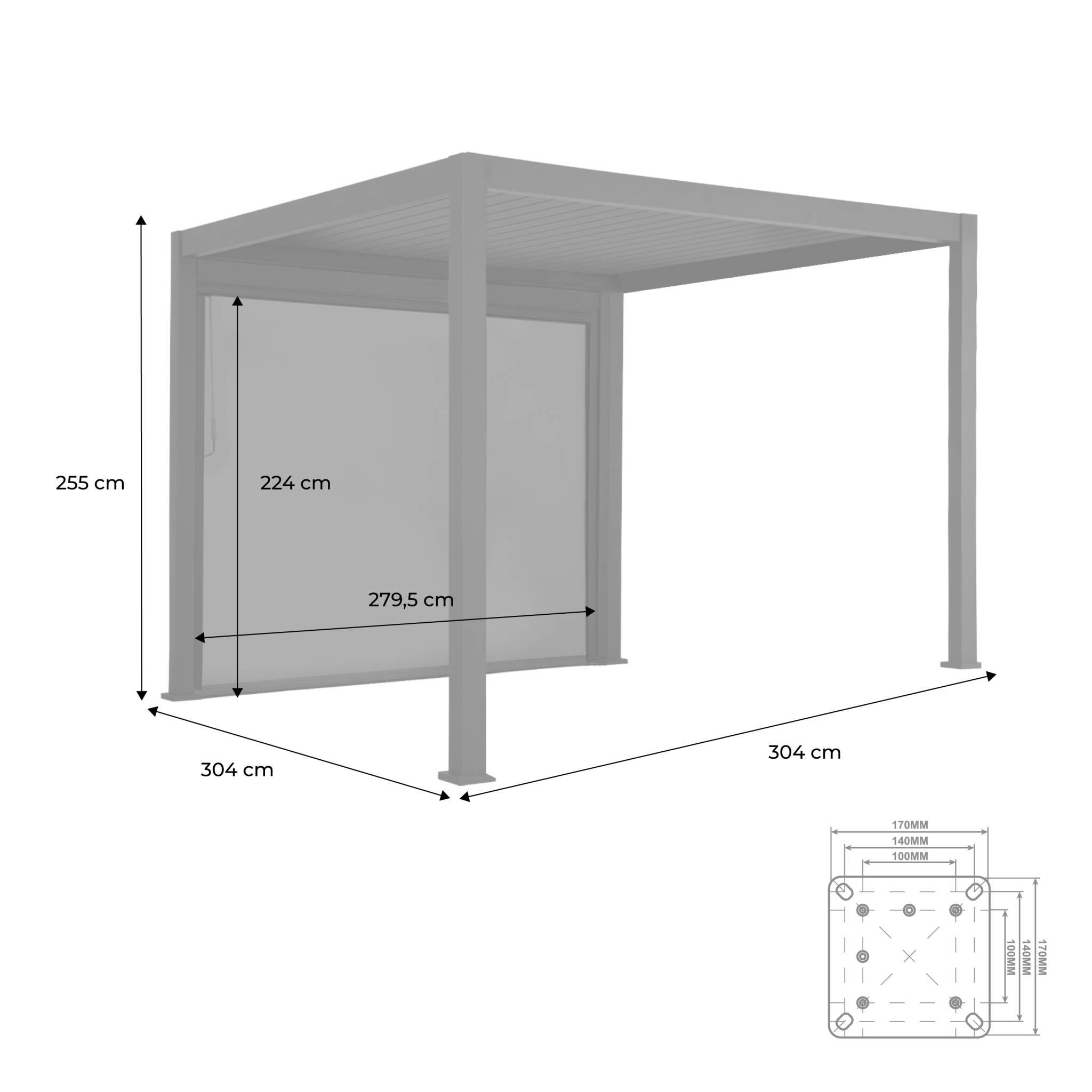Pergola bioclimatica 3x3m in alluminio V2 + tenda 3x3m, Antracite 4/6