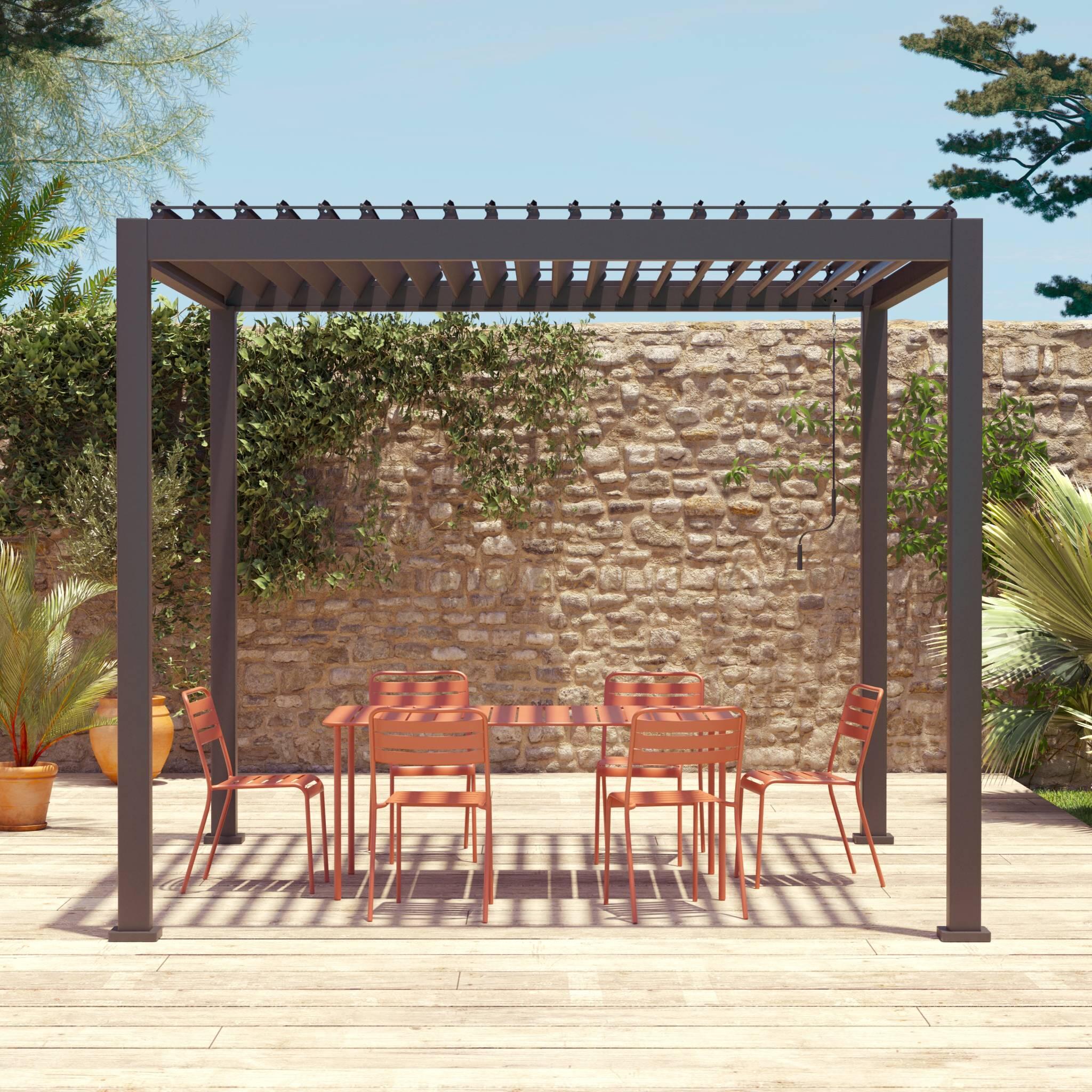 Pérgola bioclimática 3x3m de aluminio con lamas orientables, Antracita 3/6