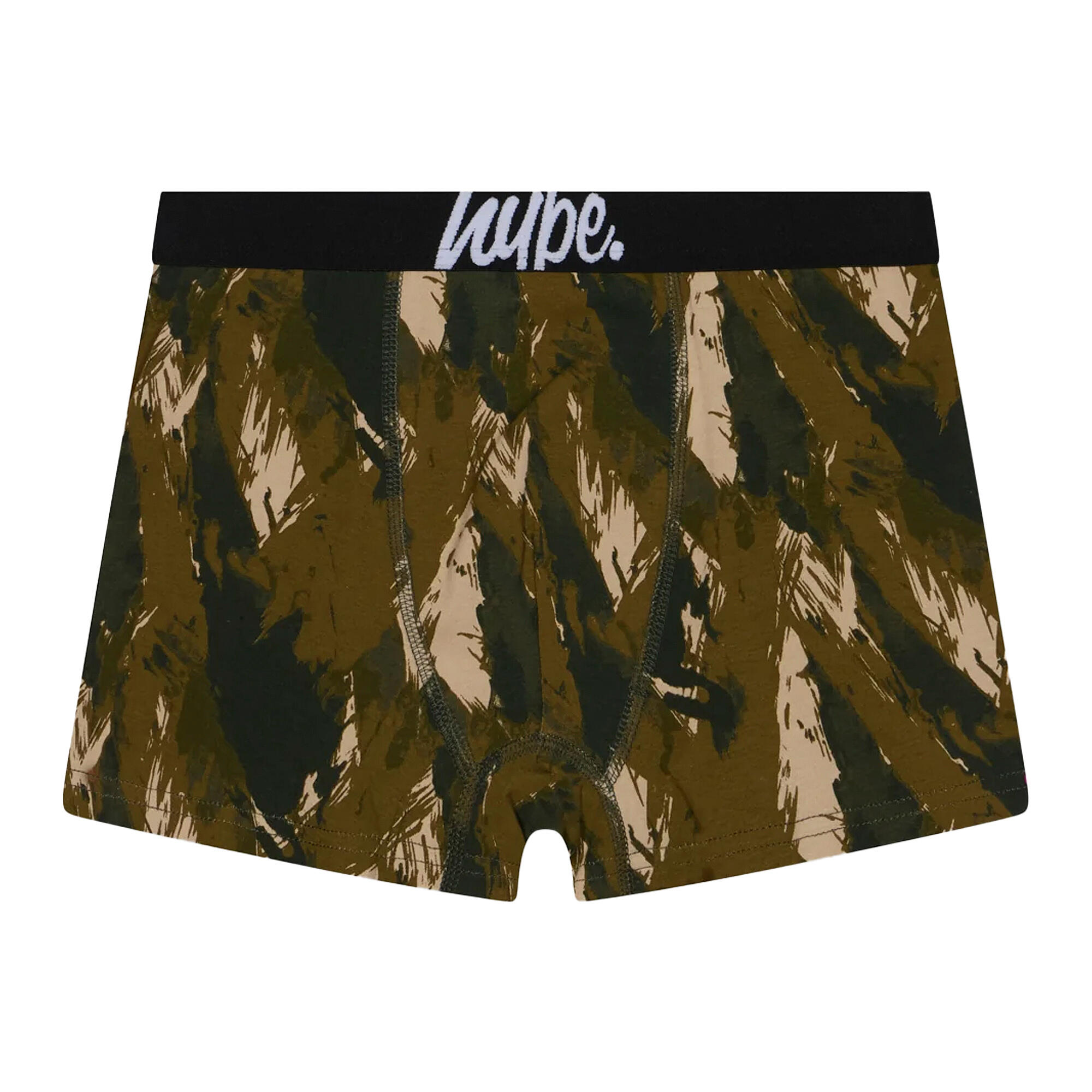 HYPE - 3 Boxers Garçon Noir Olive Imprimé Sous-vêtements Doux Respirants 3/5