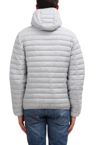 Jas - sportkleding - Heren - donsjasje met capuchon en logo - lichtgrijs