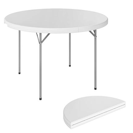 Table pliante - Bivouac - Portable, Pliable en deux, Plateau PEHD, Blanche