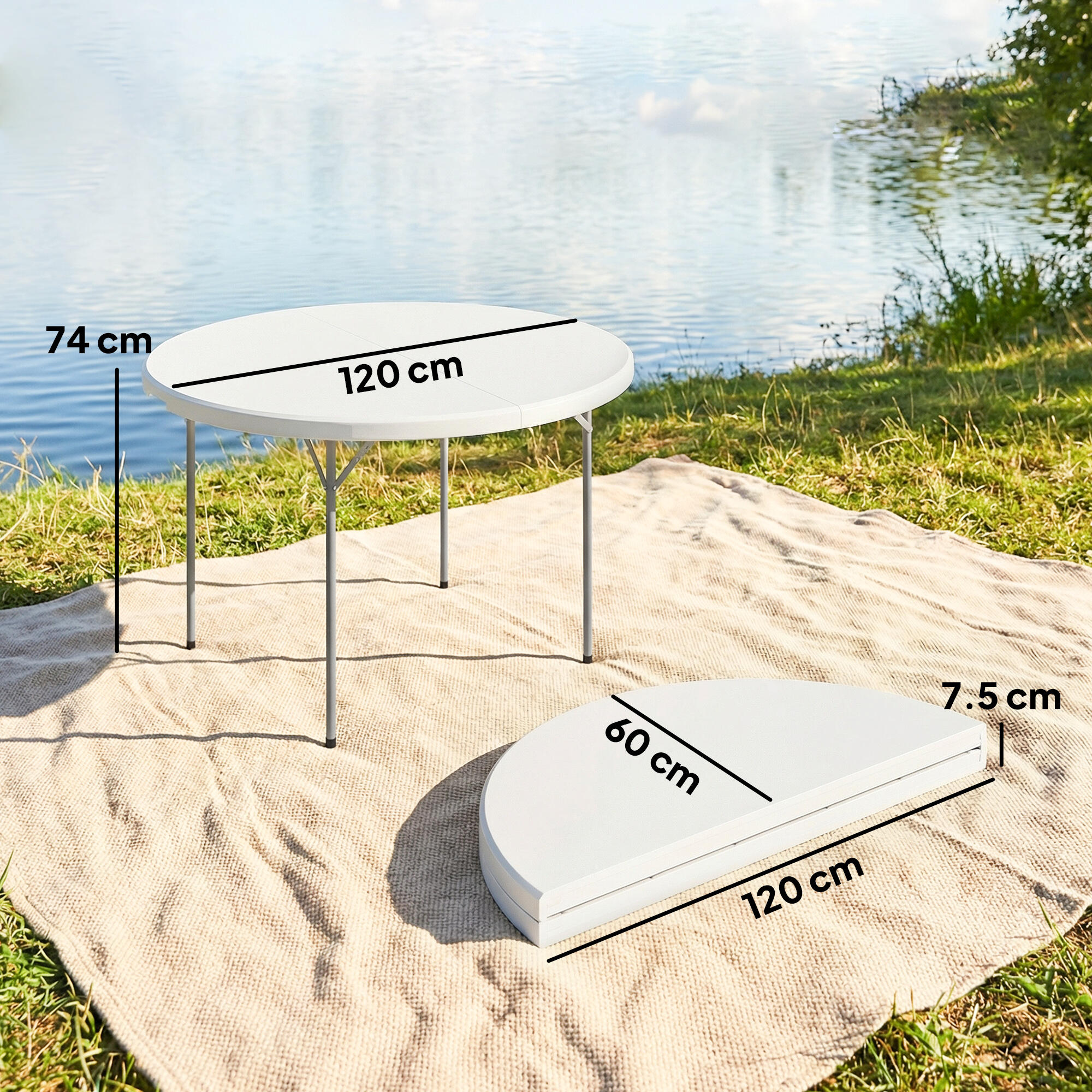 Outsunny Tavolo da Picnic Pieghevole da Esterno in Metallo, Bianco 3/7