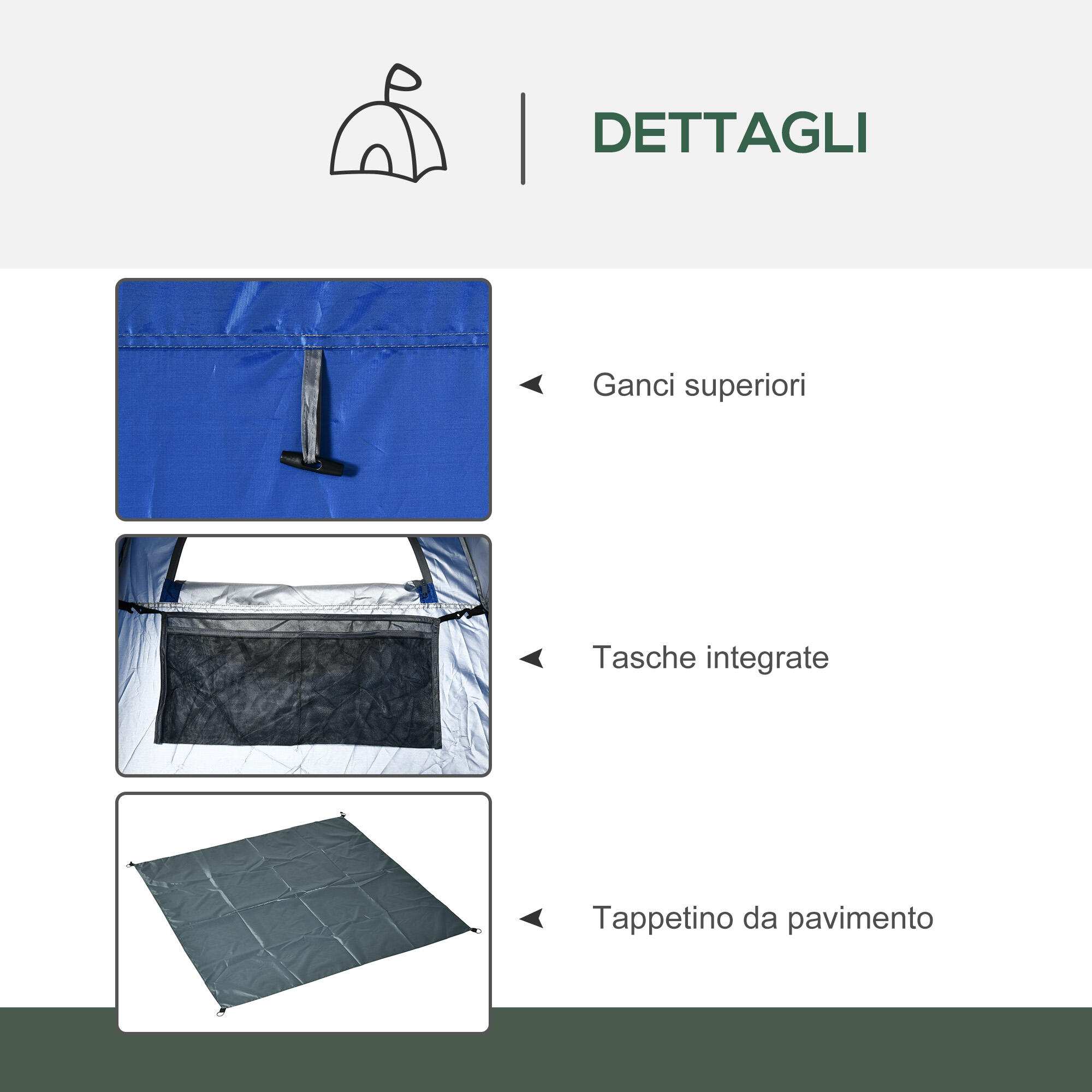 Outsunny Tenda Doccia da Campeggio con Porta a Cerniera e Borsa Blu Scuro 6/7