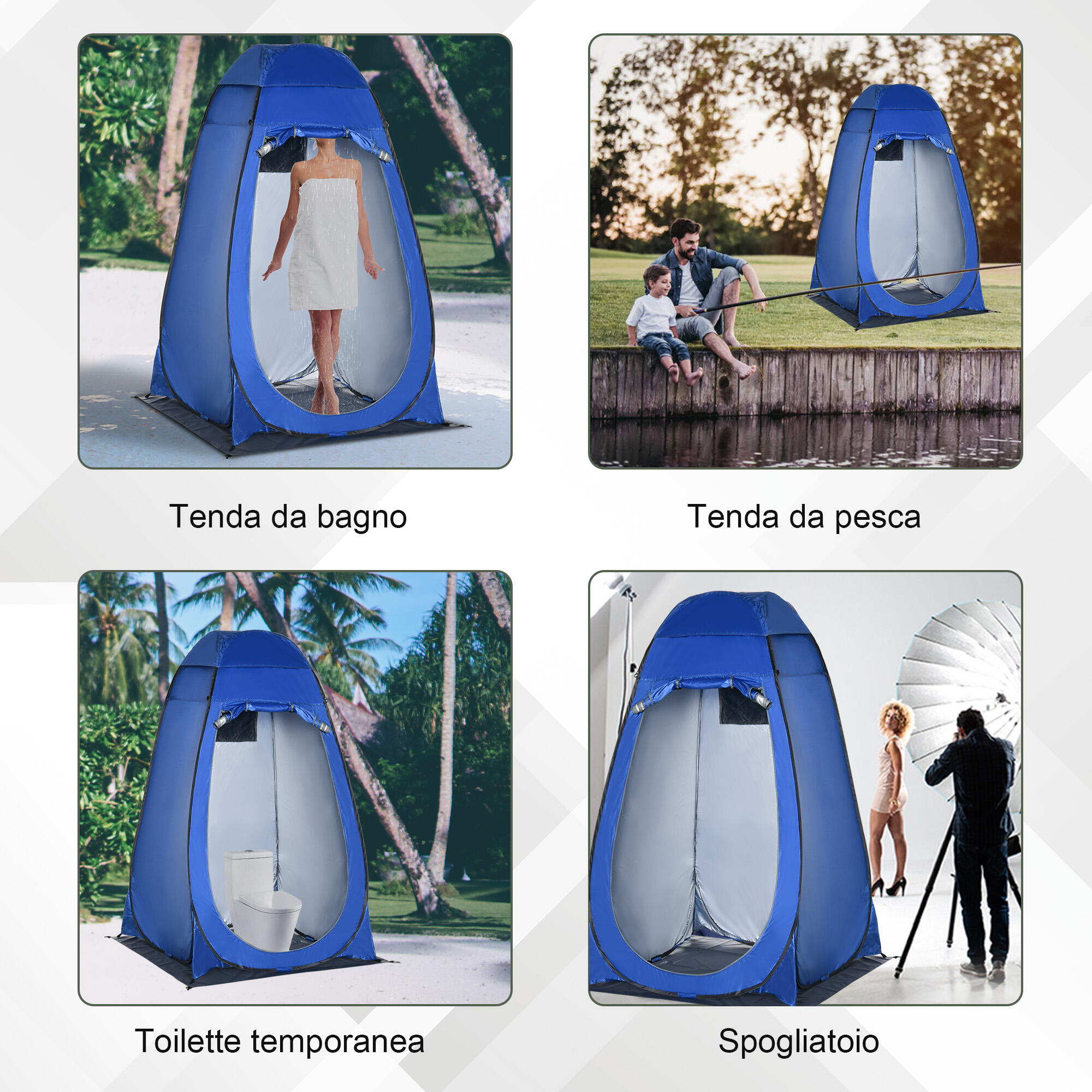 Outsunny Tenda Doccia da Campeggio con Porta a Cerniera e Borsa Blu Scuro 7/7