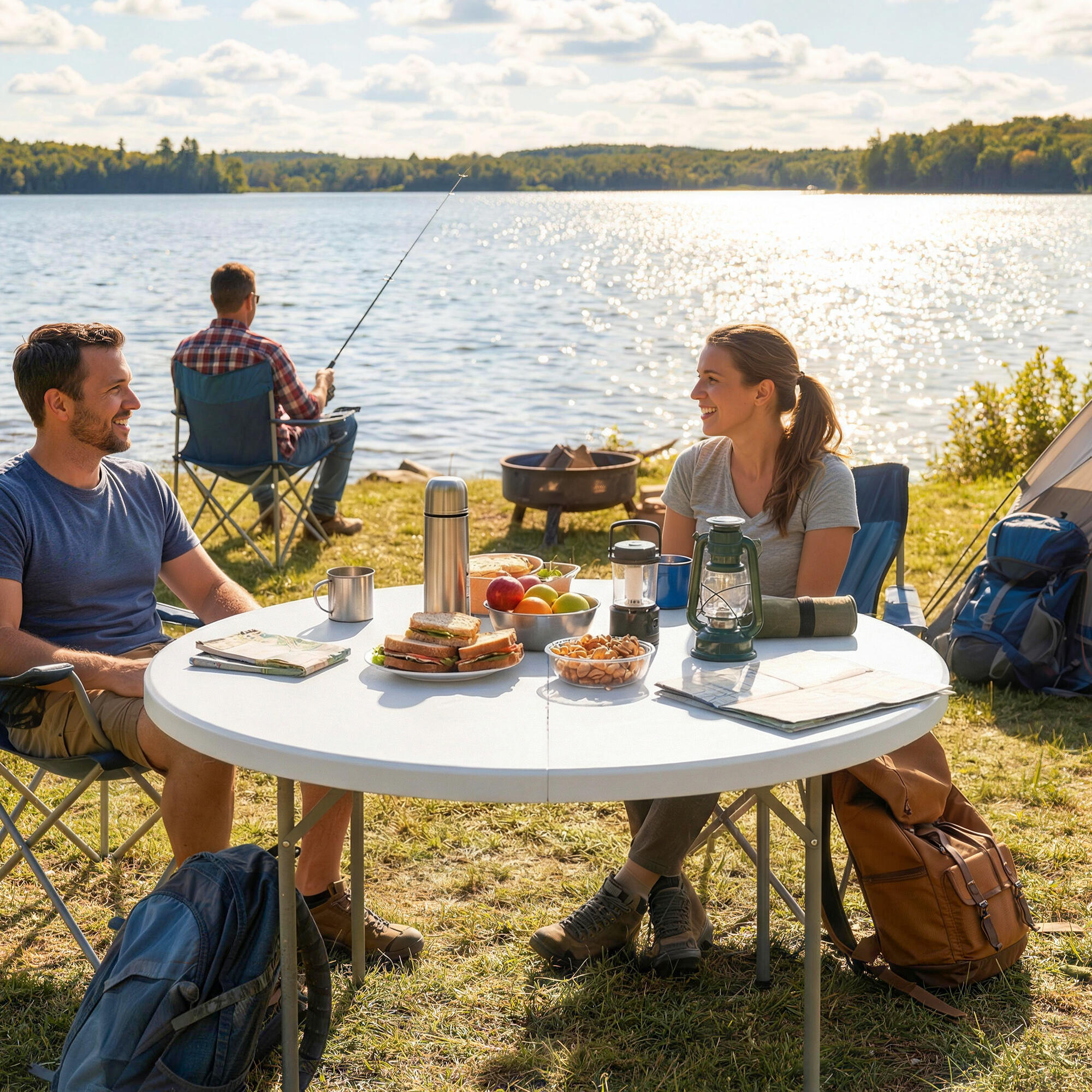 Outsunny Tavolo da Picnic Pieghevole da Esterno in Metallo, Bianco 7/7
