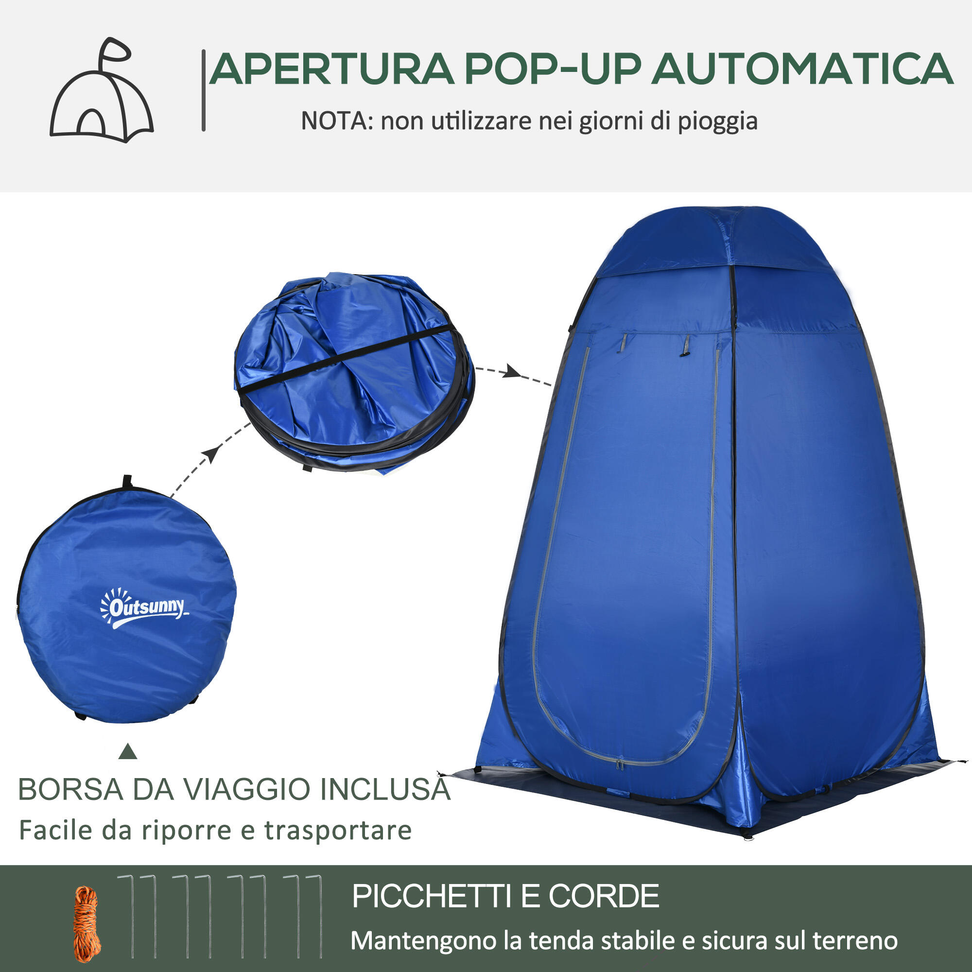 Outsunny Tenda Doccia da Campeggio con Porta a Cerniera e Borsa Blu Scuro 5/7