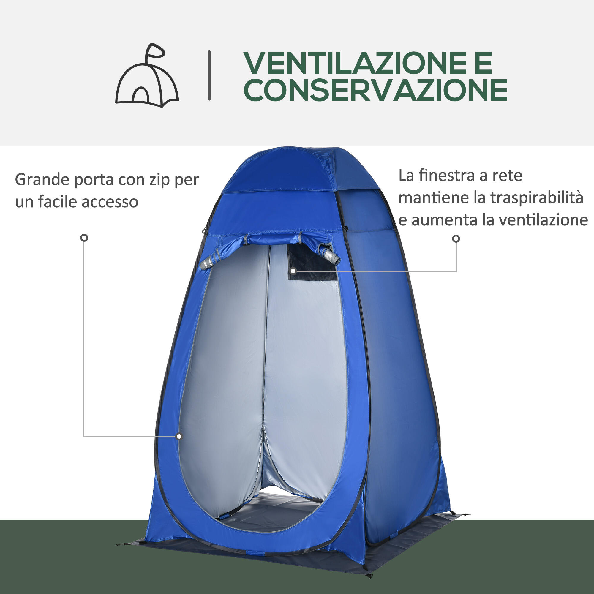 Outsunny Tenda Doccia da Campeggio con Porta a Cerniera e Borsa Blu Scuro 4/7
