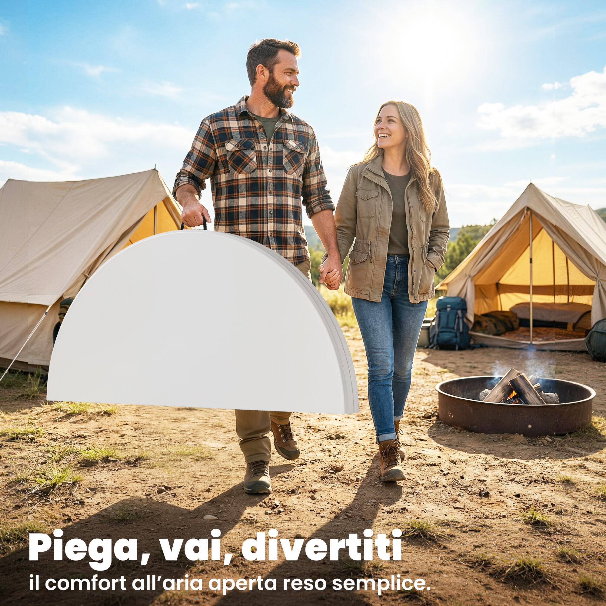 Outsunny Tavolo da Picnic Pieghevole da Esterno in Metallo, Bianco 5/7
