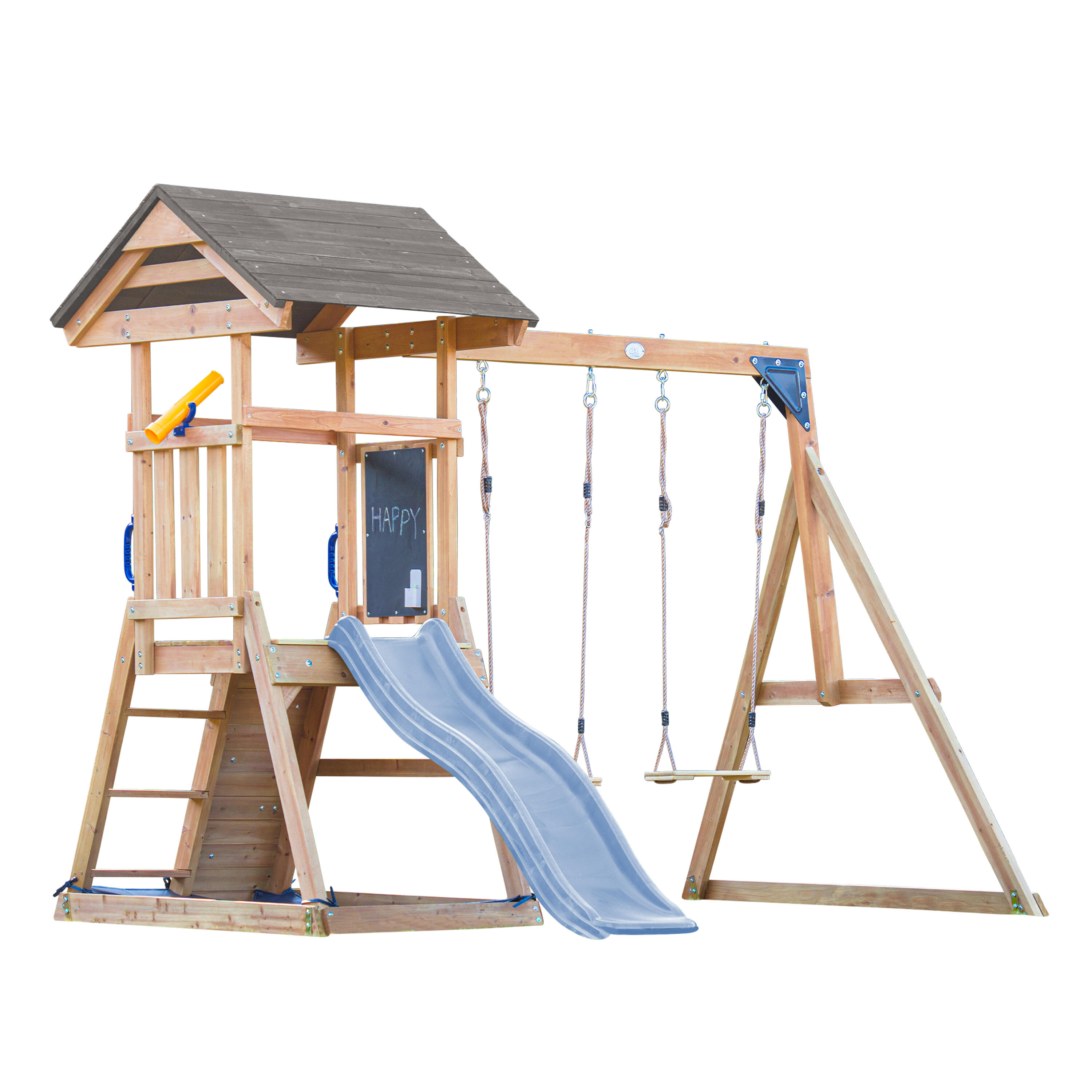 Parque Infantil con columpio doble marrón, Mia - tobogán azul 1/7