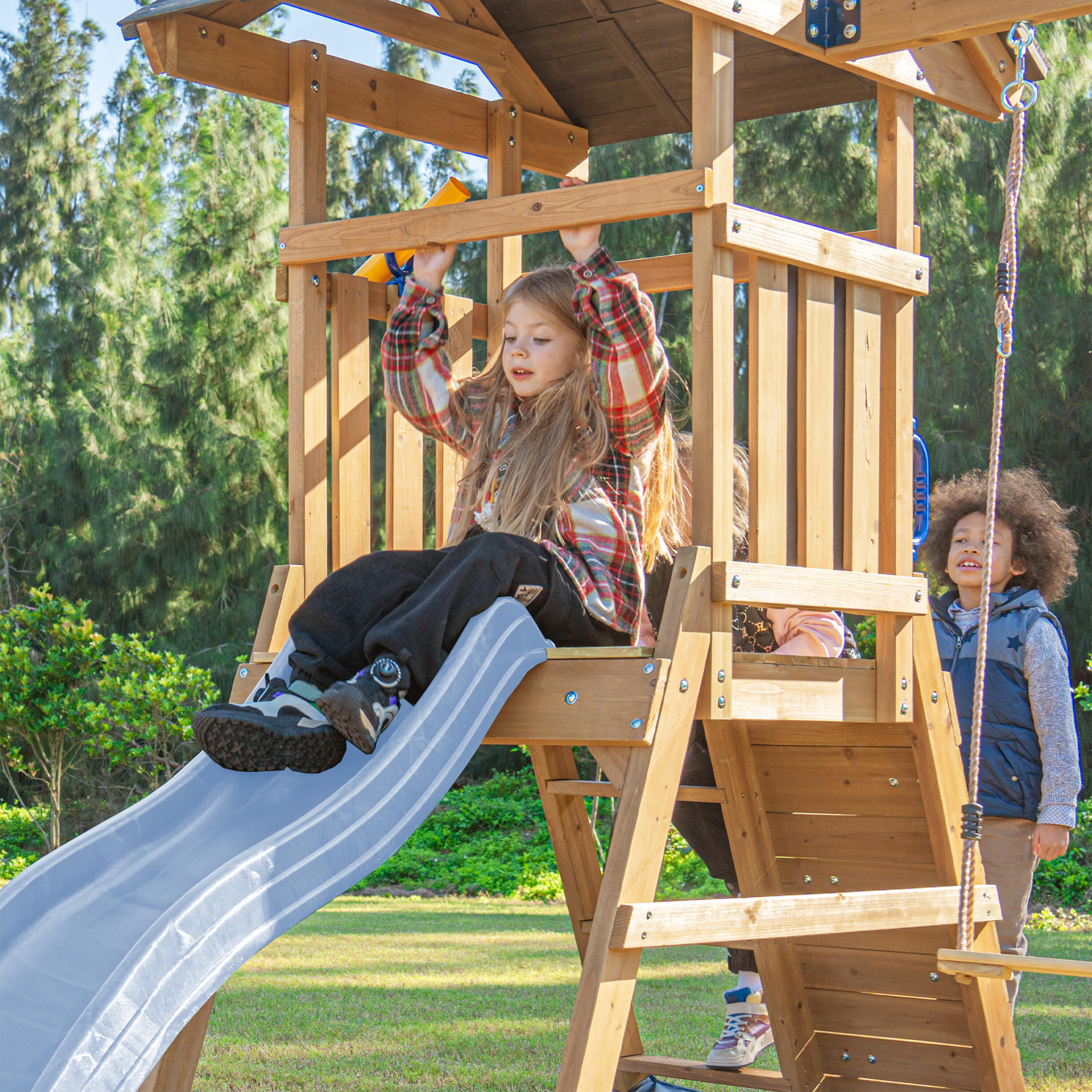 Parque Infantil con columpio doble marrón, Mia - tobogán azul 7/7