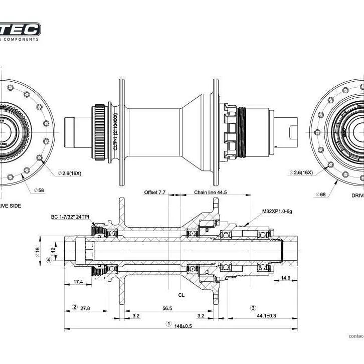 CONTEC Core CL rear hub 32h 12mm 142mm HG