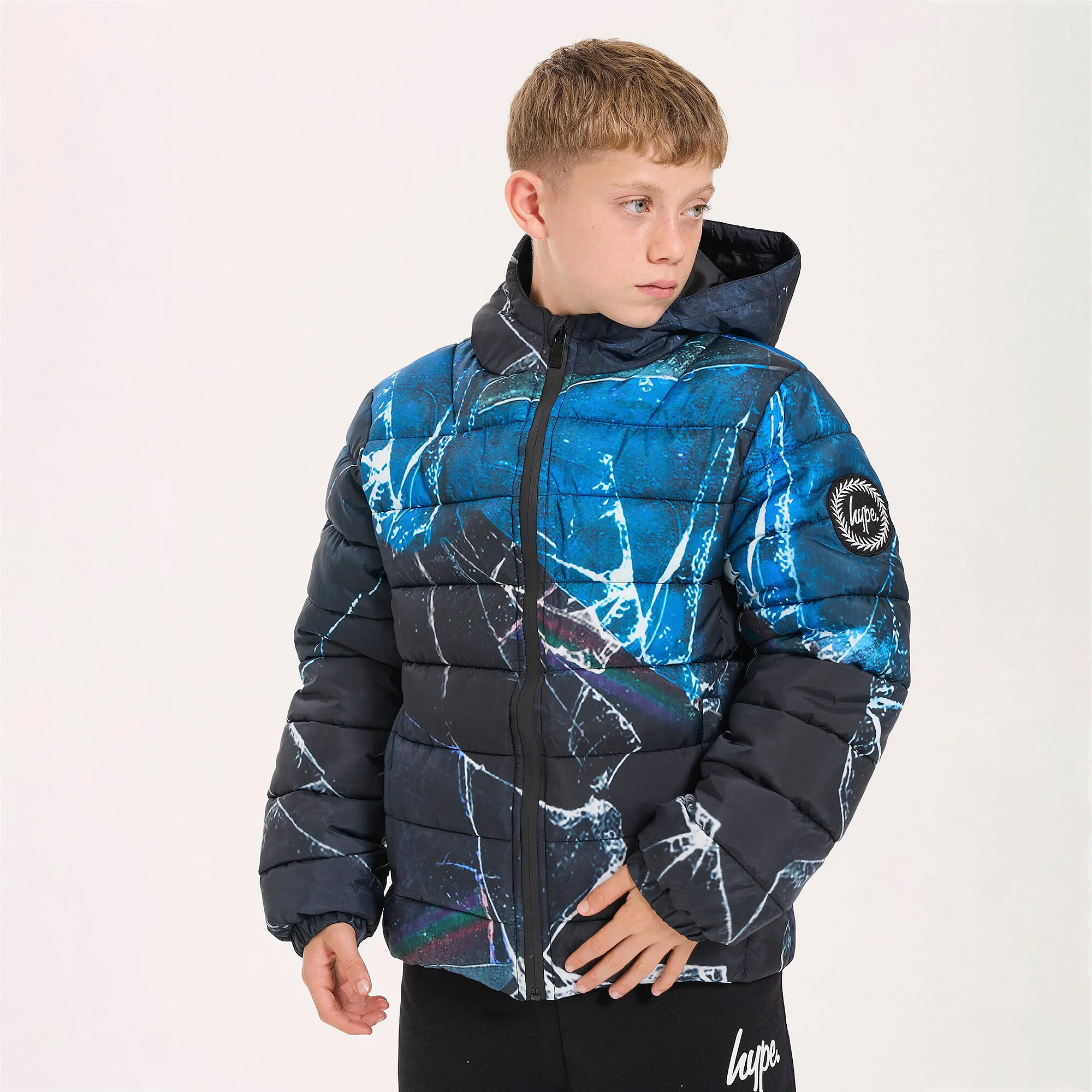 HYPE - Doudoune garçon noir bleu capuche matelassée chaude manteau hiver 3/5