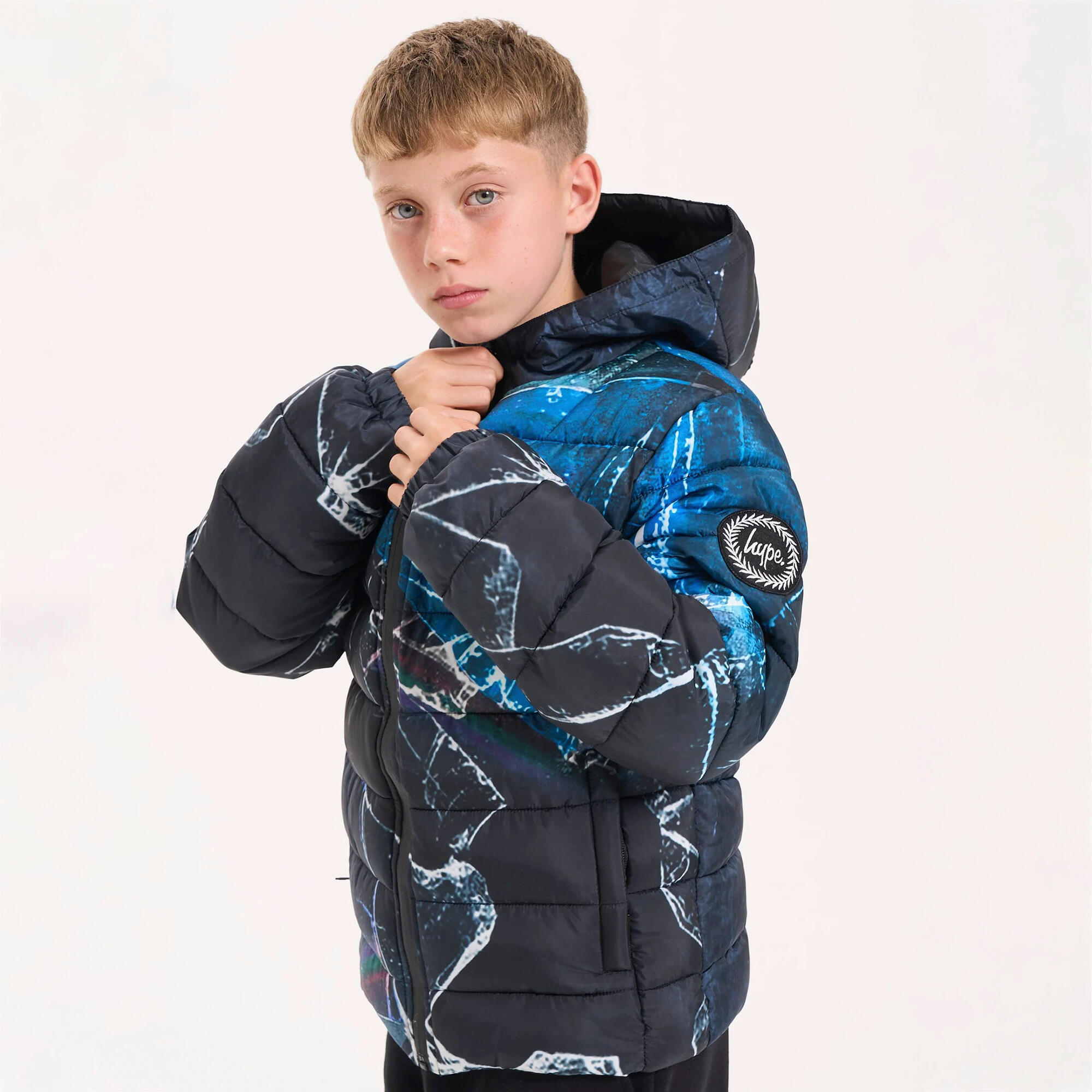 HYPE - Doudoune garçon noir bleu capuche matelassée chaude manteau hiver 4/5