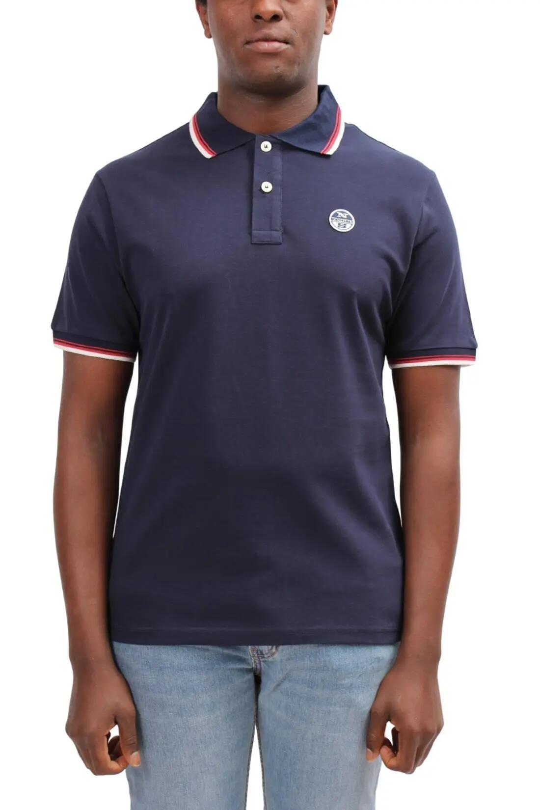 Herren - sportswear - polo kurzarm, regular fit, kontrastbesatz - dunkelblau 3/4