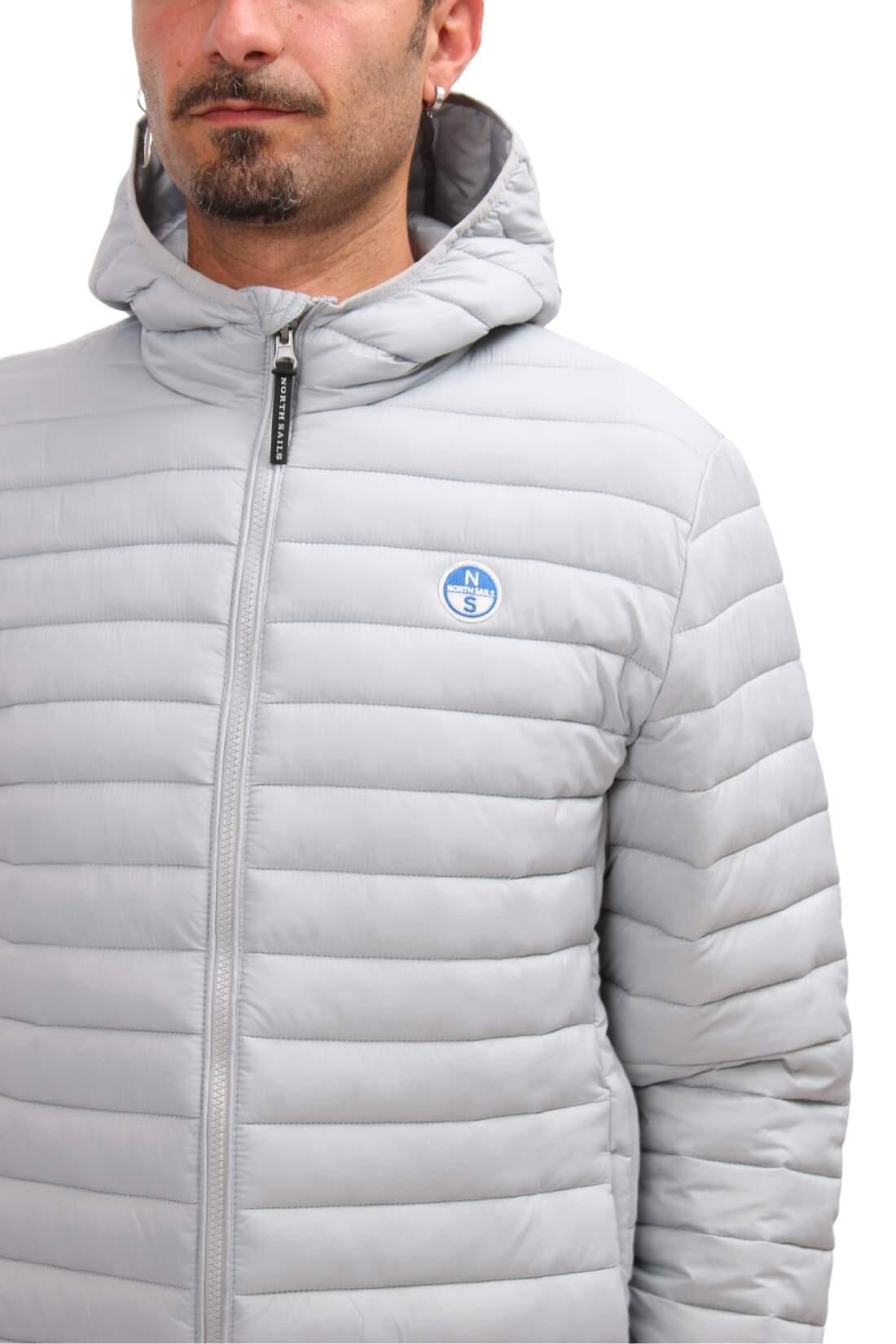 Jas - sportkleding - Heren - donsjasje met capuchon en logo - lichtgrijs 2/5