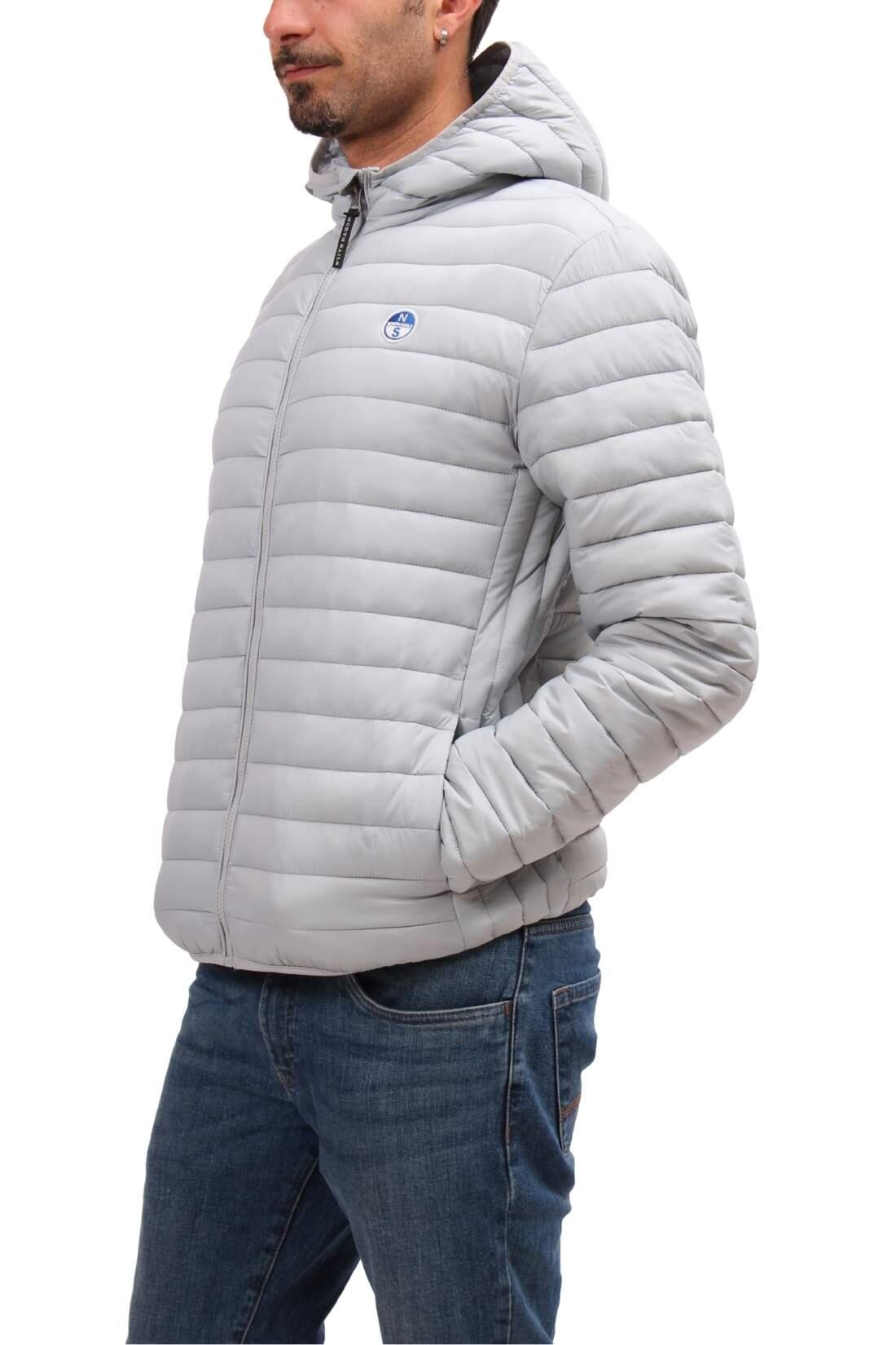 Jas - sportkleding - Heren - donsjasje met capuchon en logo - lichtgrijs 5/5