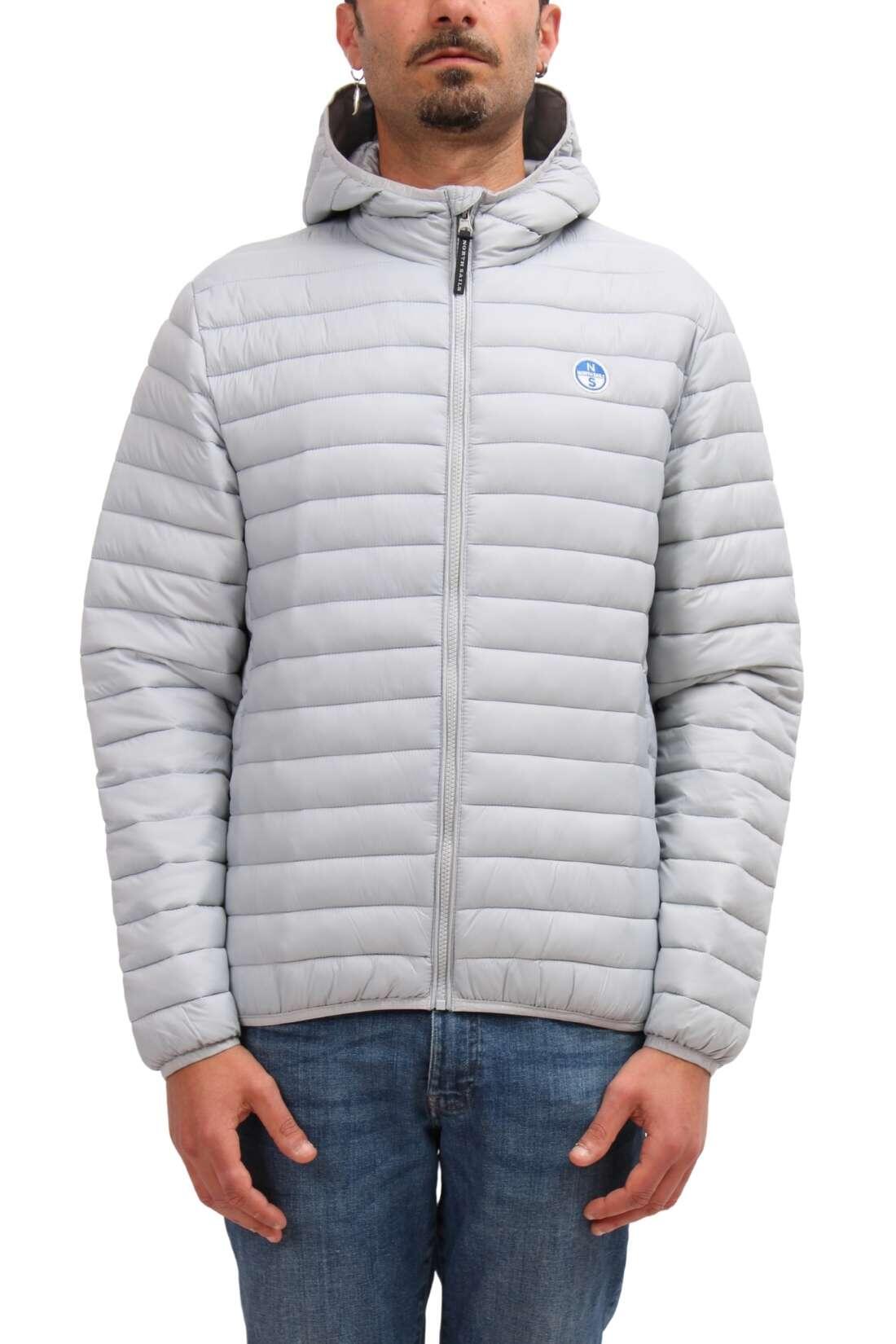 Jas - sportkleding - Heren - donsjasje met capuchon en logo - lichtgrijs 4/5