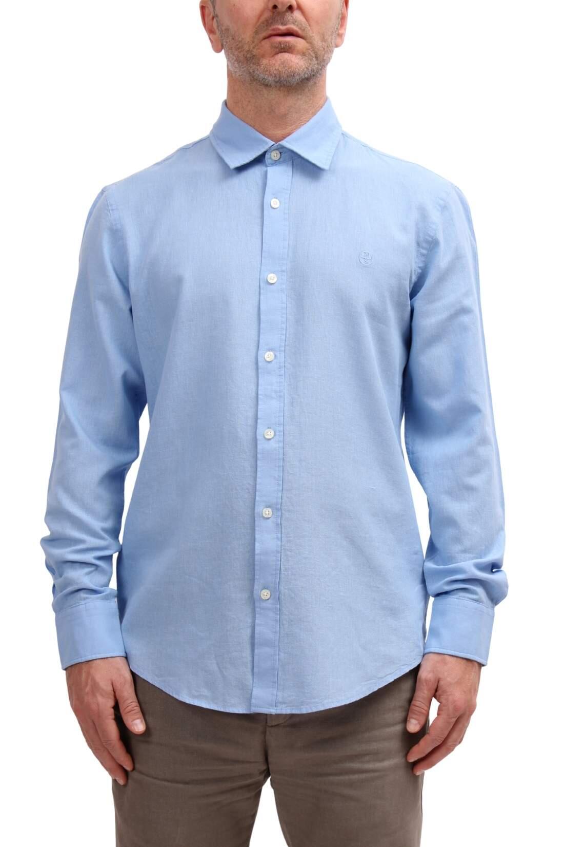 Overhemd - Sportswear - Heren - Linnen, lange mouw - Blauw 3/4