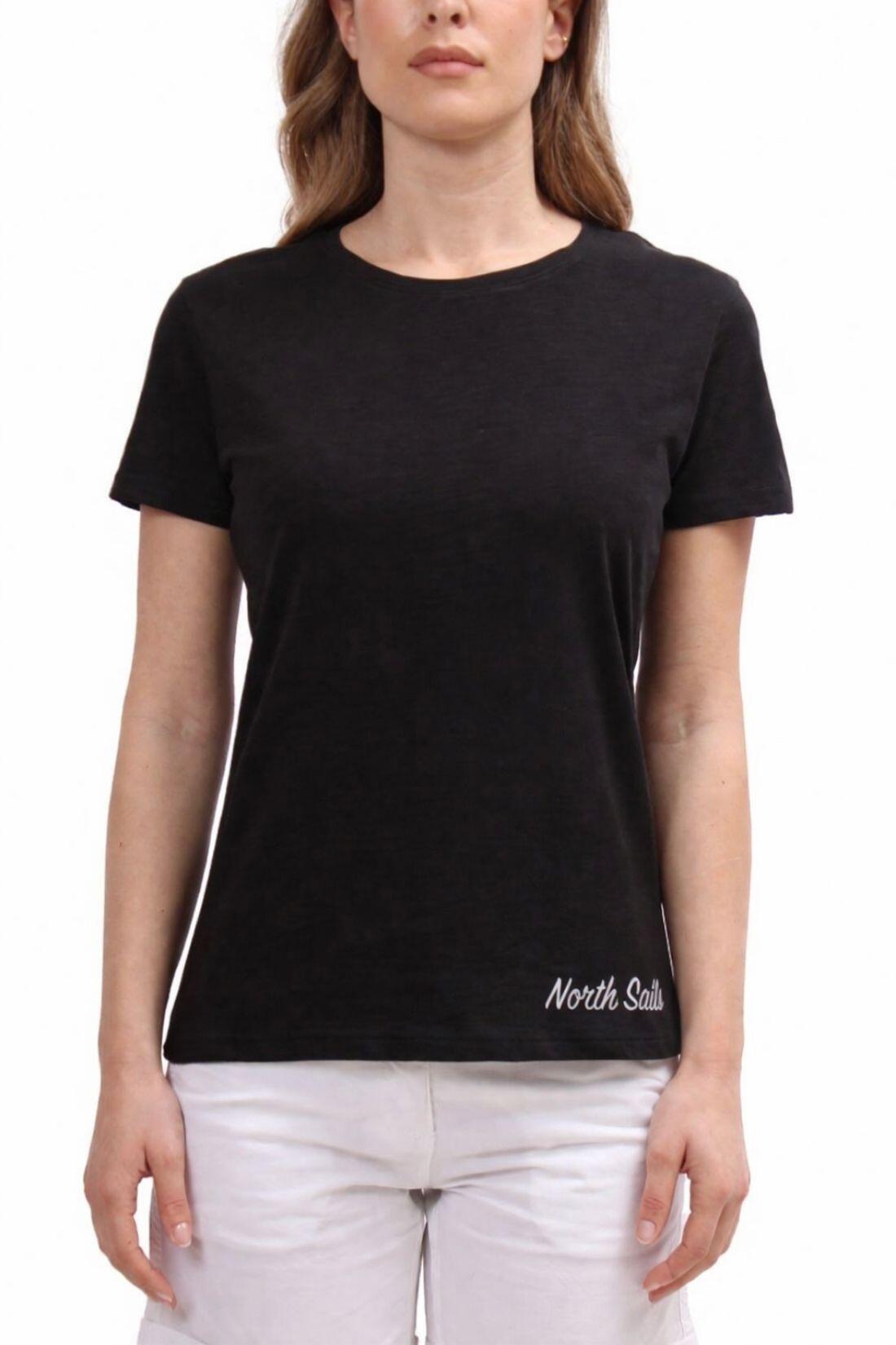T-shirt donna in cotone fiammato con logo 3/4