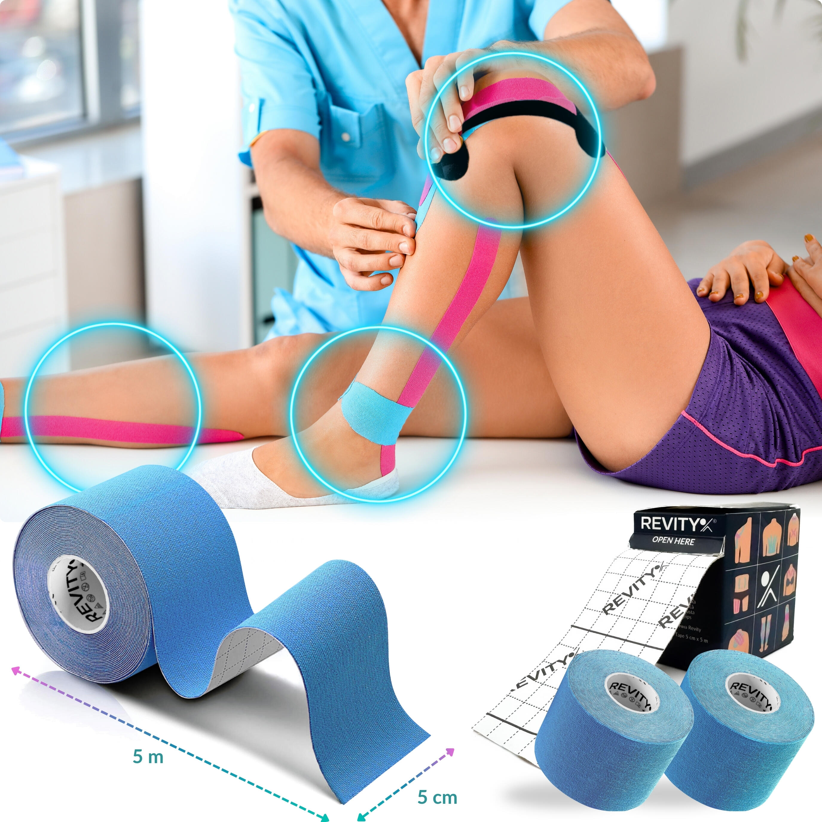 Cinta kinesiológica 5 m × 5 cm, venda de sujeción Kinesiotape - Recovery Tape x2 7/7