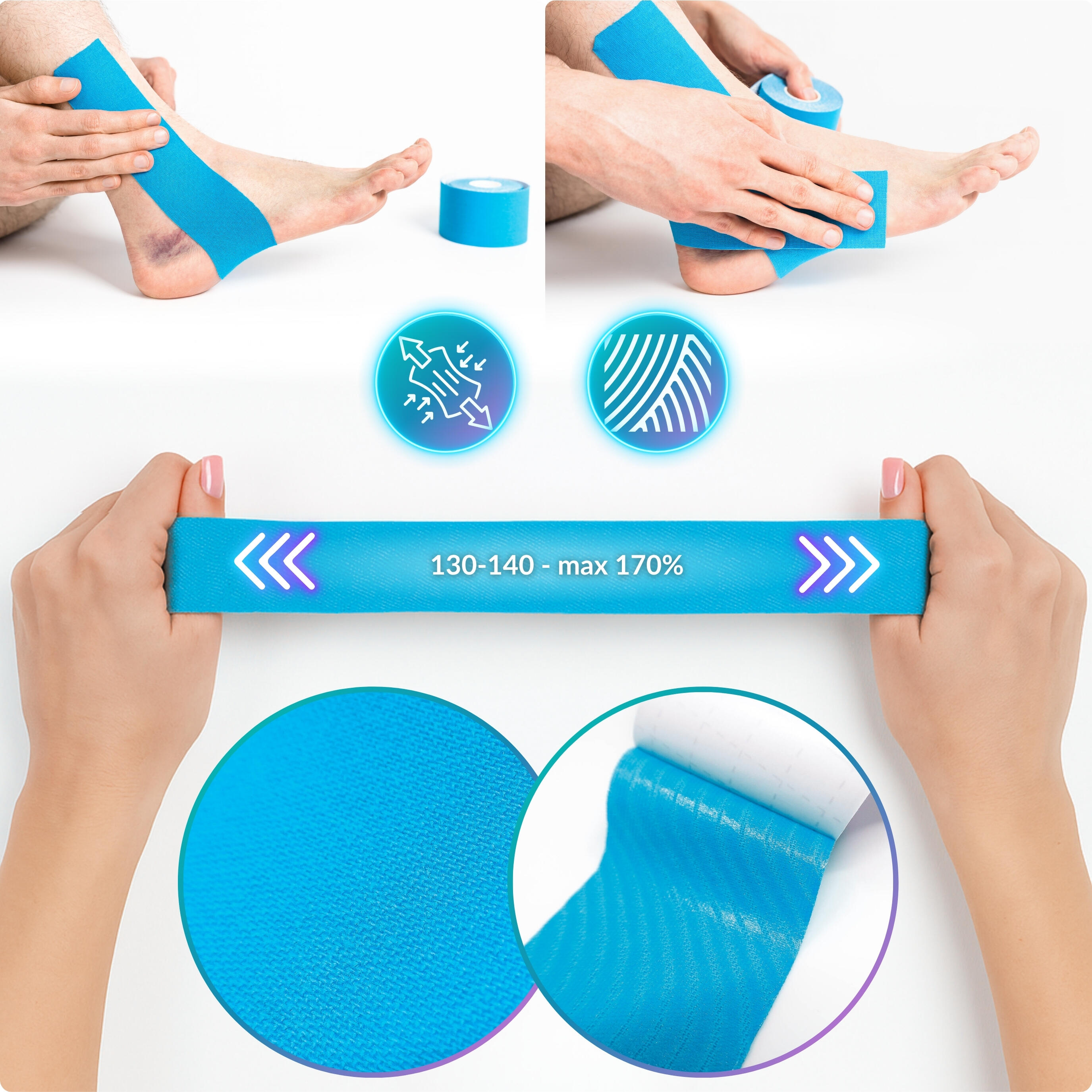 Cinta kinesiológica 5 m × 5 cm, venda de sujeción Kinesiotape - Recovery Tape x2 4/7