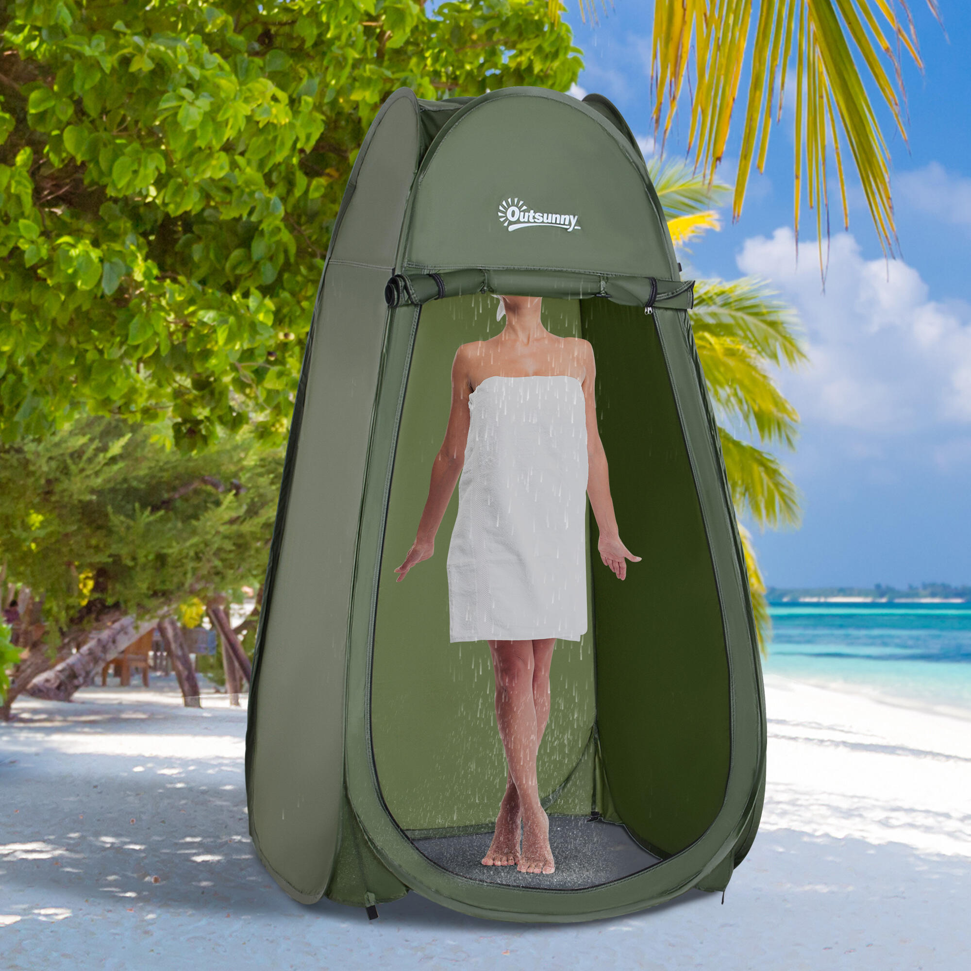 Outsunny Tenda da Doccia Pop Up Impermeabile in Poliestere Verde Militare 2/7