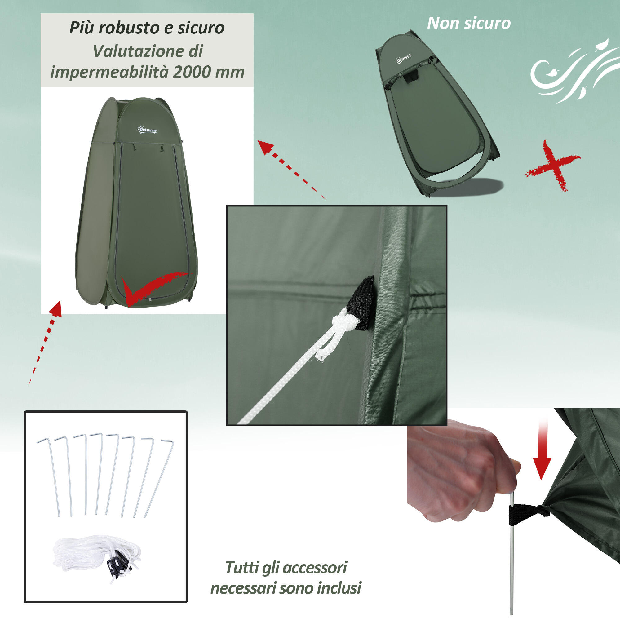 Outsunny Tenda da Doccia Pop Up Impermeabile in Poliestere Verde Militare 6/7