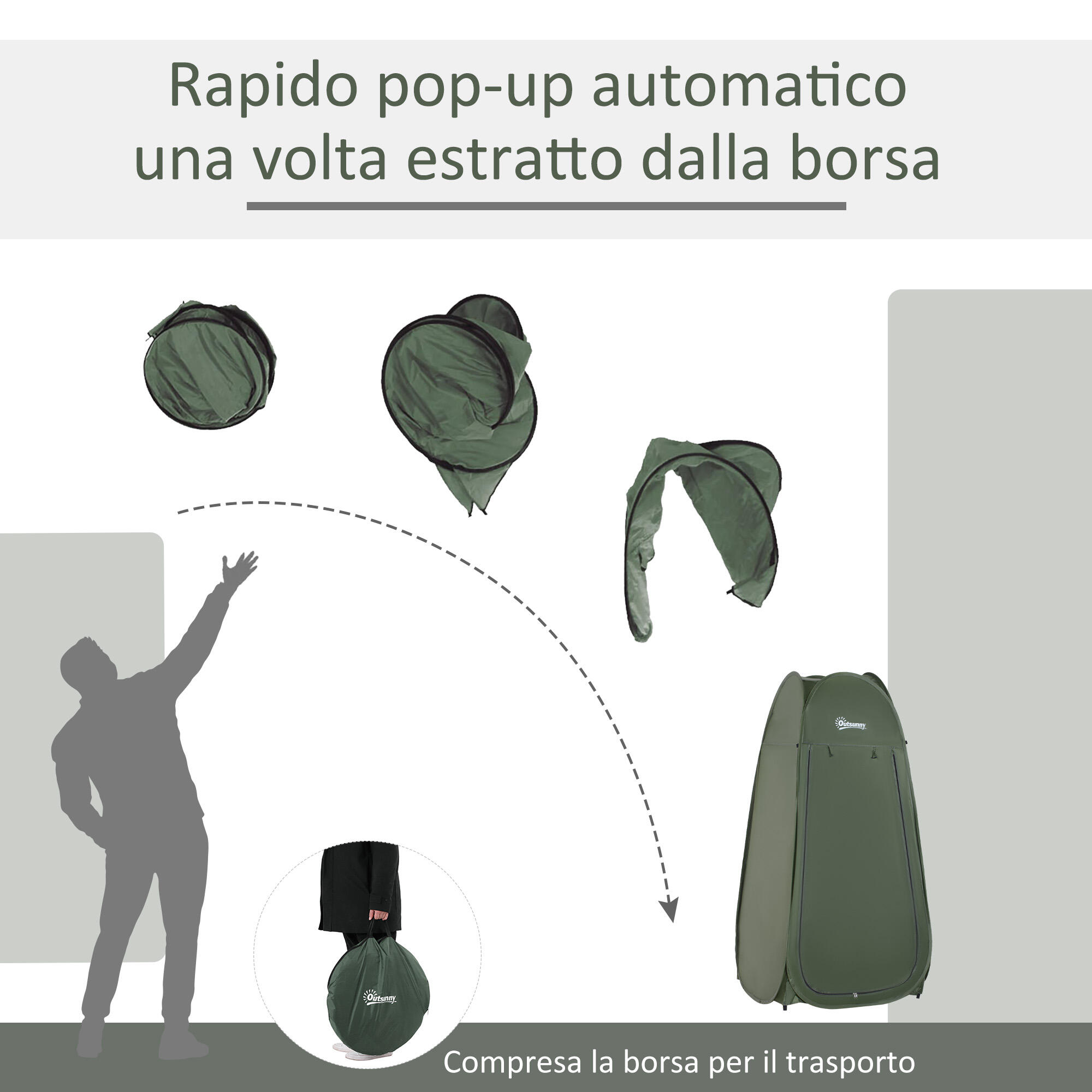 Outsunny Tenda da Doccia Pop Up Impermeabile in Poliestere Verde Militare 4/7