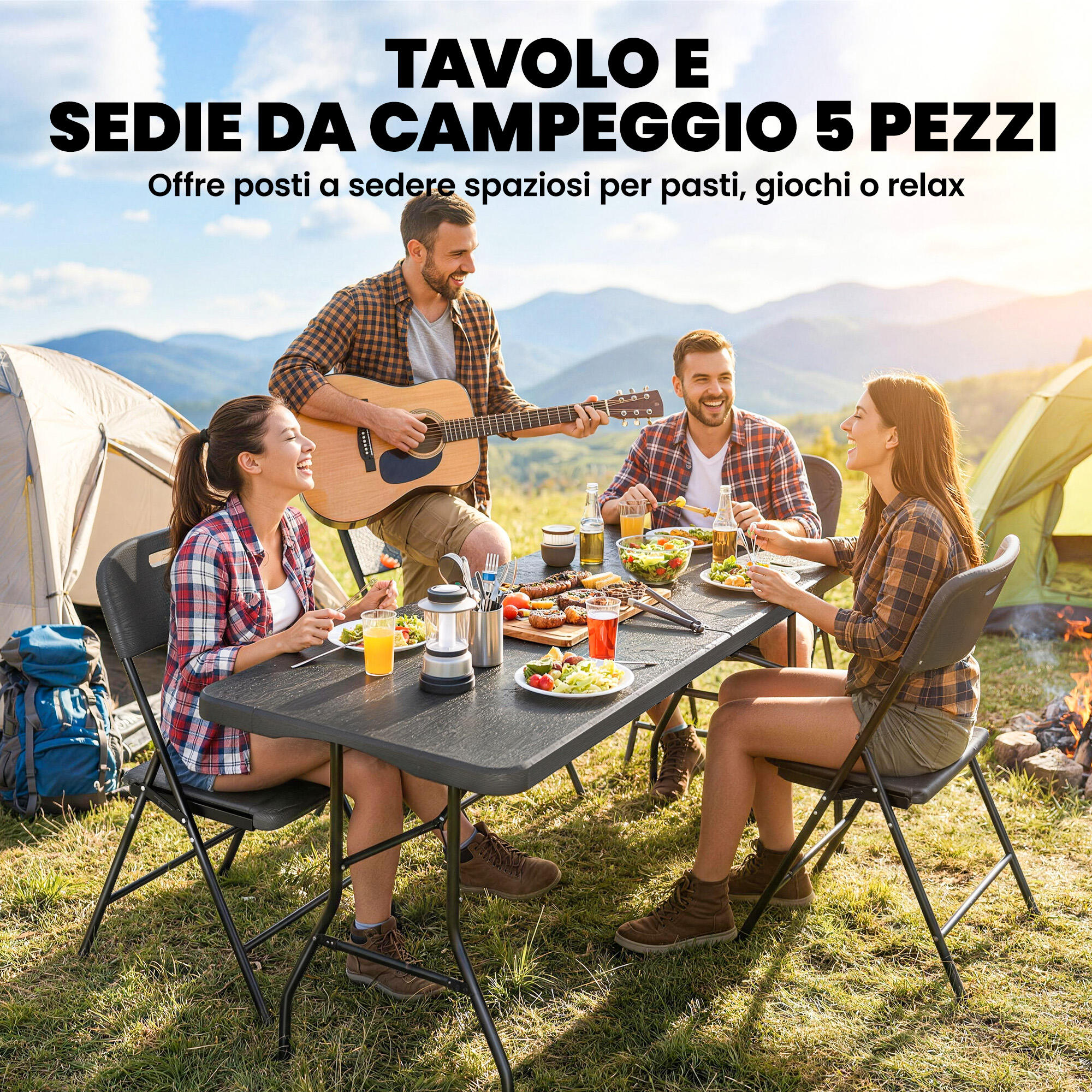 Outsunny Set da Esterno con Tavolo e 4 Sedie Pieghevoli Nero 4/7