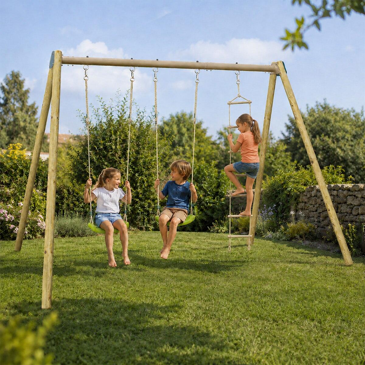 Balançoire double avec echelle de corde - Techwood Harmonie BLOU FUN- Aléo by Tr 2/5
