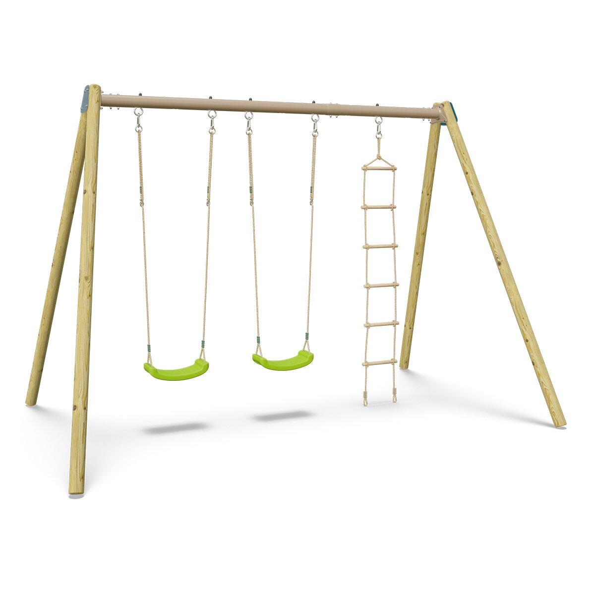 Balançoire double avec echelle de corde - Techwood Harmonie BLOU FUN- Aléo by Tr 1/5