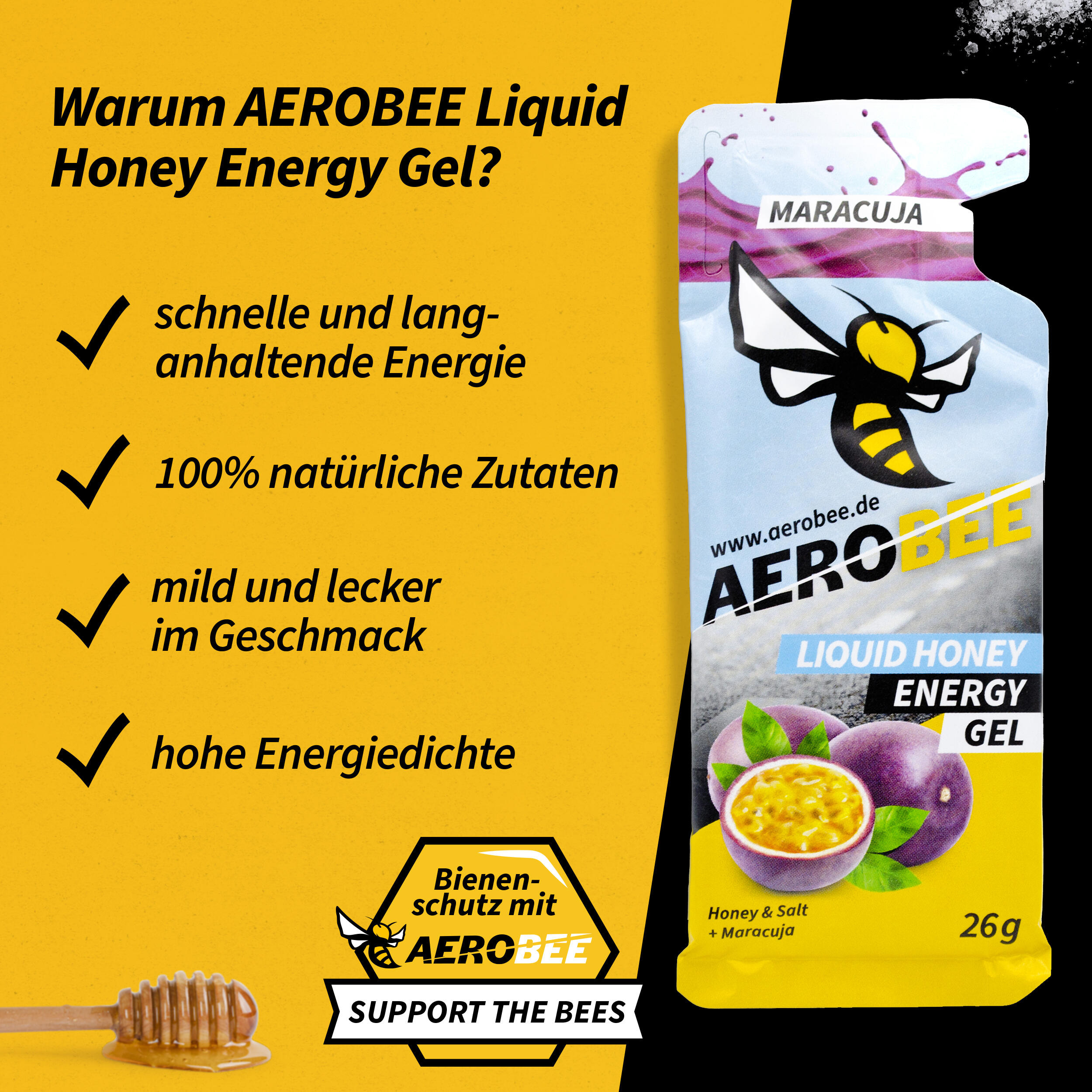 10er Pack AEROBEE Maracuja LIQUID Energy Gel 3/7